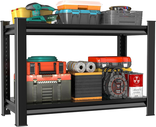 40" W 2-Tier Garage Shelving Heavy Duty, 1000LBS Loads Garage Storage Shelves, Metal Shelving Units and Storage Racks, Industrial Utility Shelf Heavy Duty,40" Wx16 Dx36 H, Black