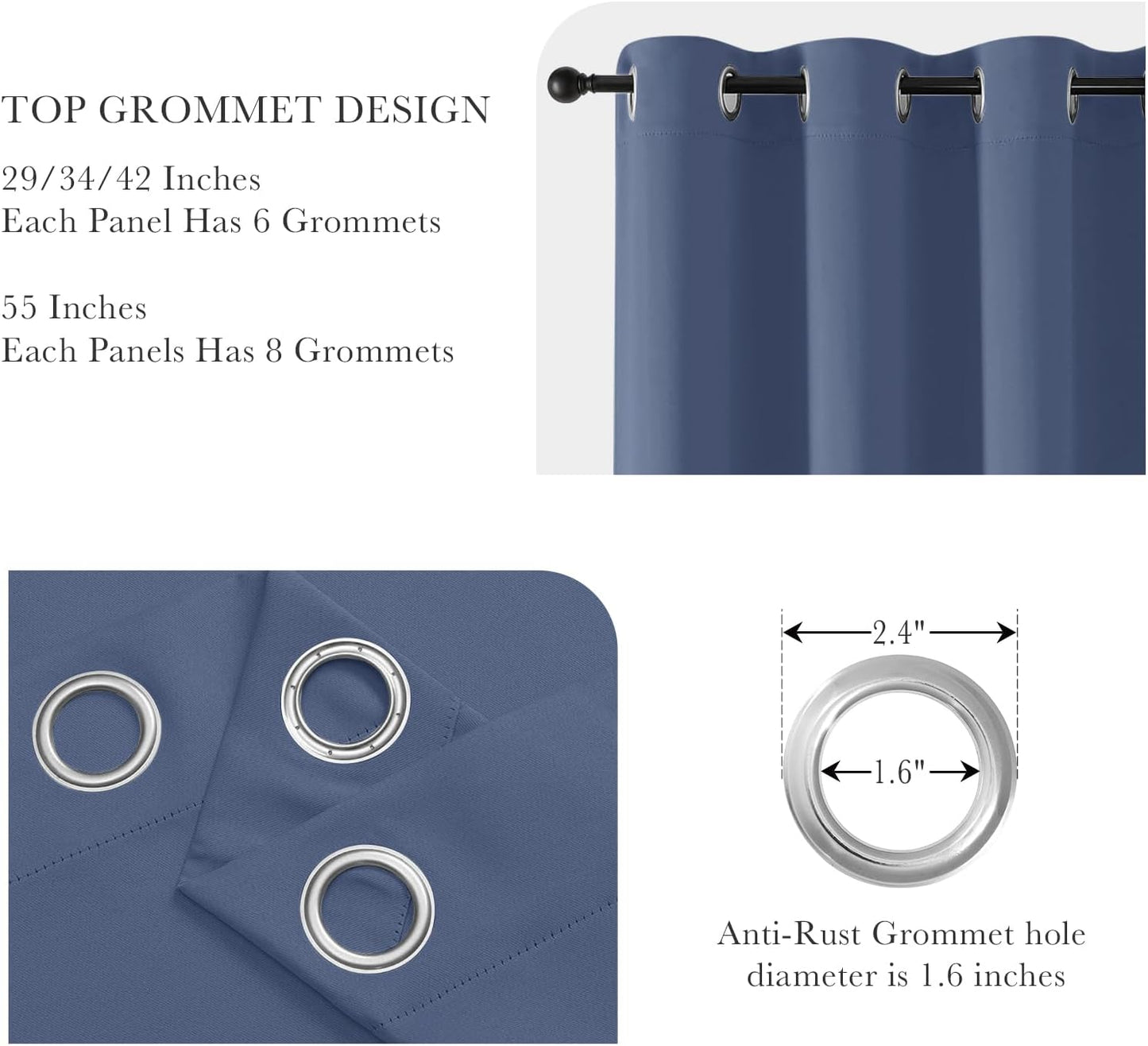 PONY DANCE Stone Blue Short Blackout Curtains for Kitchen 45 Inch Length, Thermal Insulated Grommet Curtains for Bedroom, Black Out Drapes for Bathroom Small Window (2 Panels Set, 34 inches Wide)