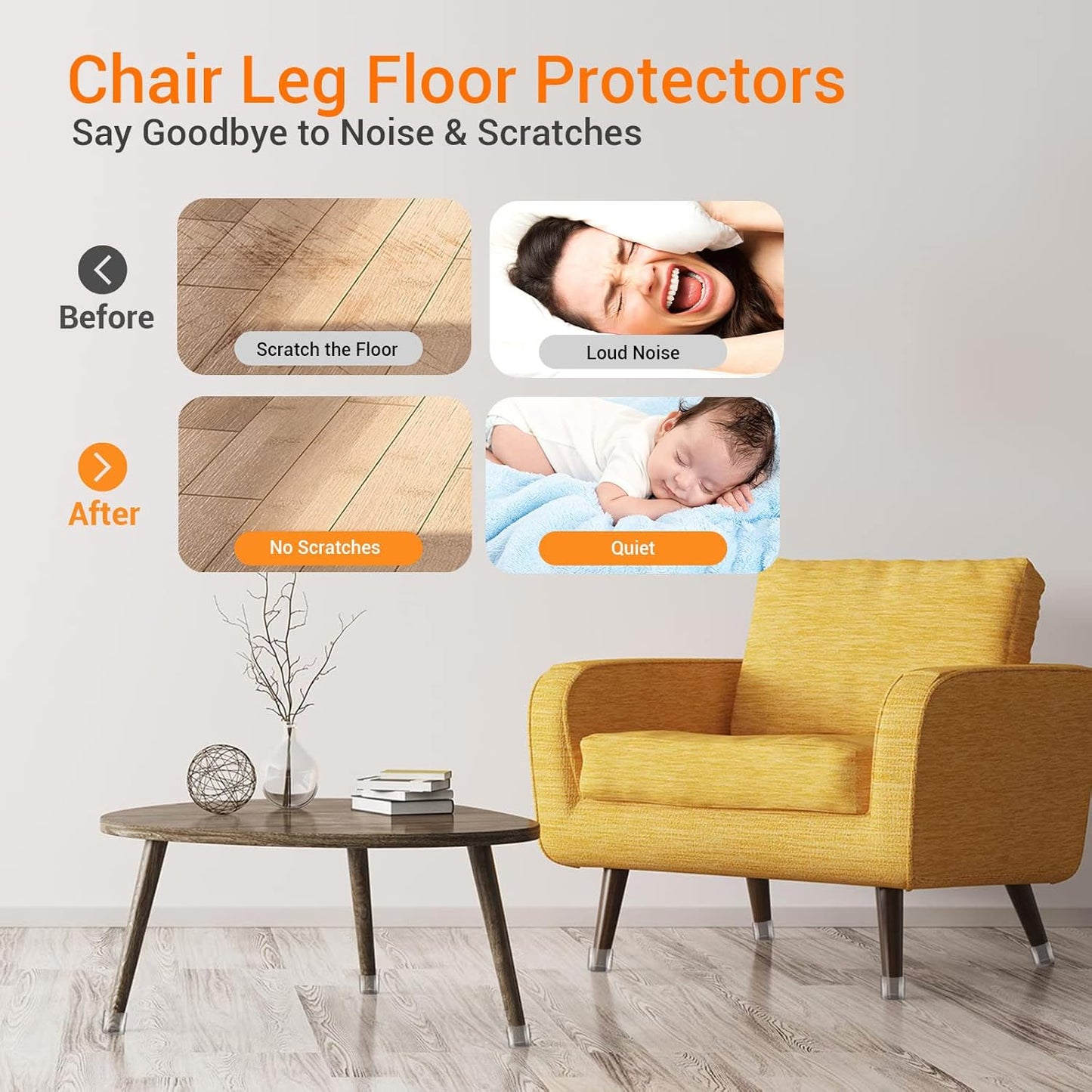 36Pcs Silicone Chair Leg Floor Protectors, Floor Protectors for Chairs, Rubber Chair Leg Caps for Wood Floors, Chair Leg Protectors for Hardwood Floors,Rubber Chair Leg Covers (Large, Clear)