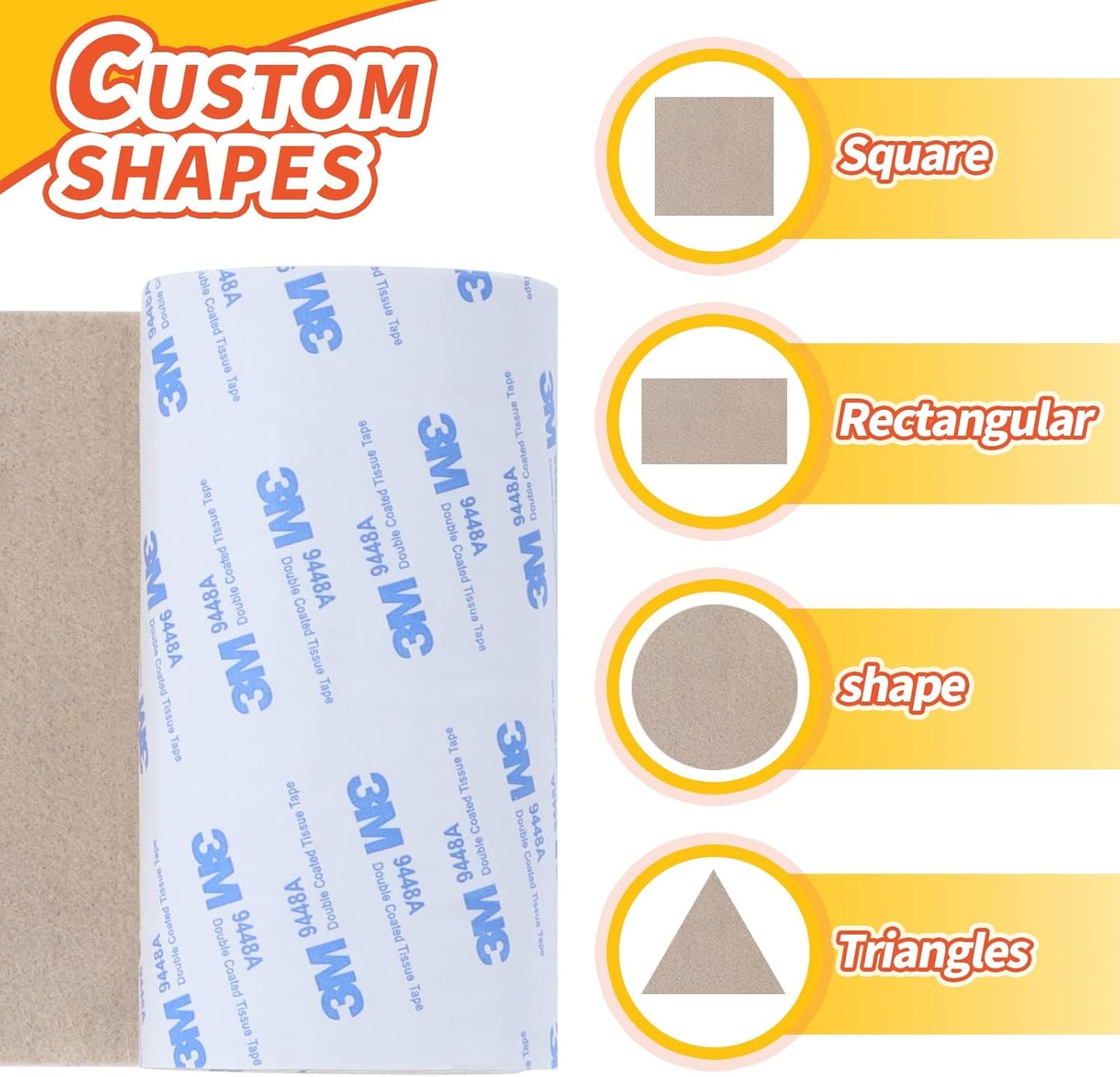 Felt Furniture Pads, Non Slip Self Adhesive Cuttable Felt Tape Beige Heavy Duty Felts Strip Roll for Protecting Hardwood Floors Chair Wall Protector (40 x 5 x 0.12 Inch, 2 Pack)