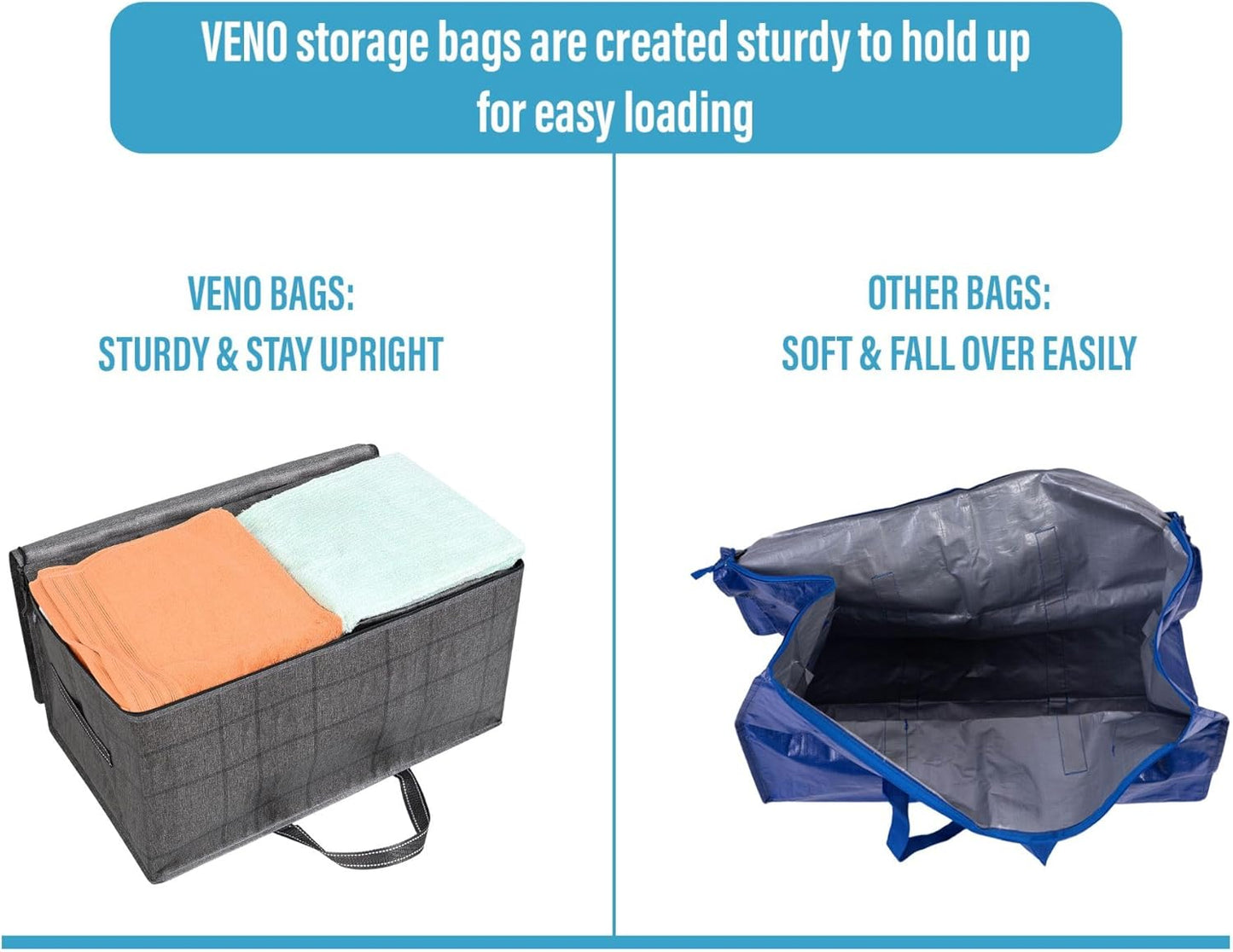 VENO 8 Pack Moving and Storage Bags, Heavy Duty, Alternative to Moving Boxes, Large Packing Totes Supplies for College Dorm Room with Zipper for Clothes, Wide Open Design (Windowpane, 8 Pack)