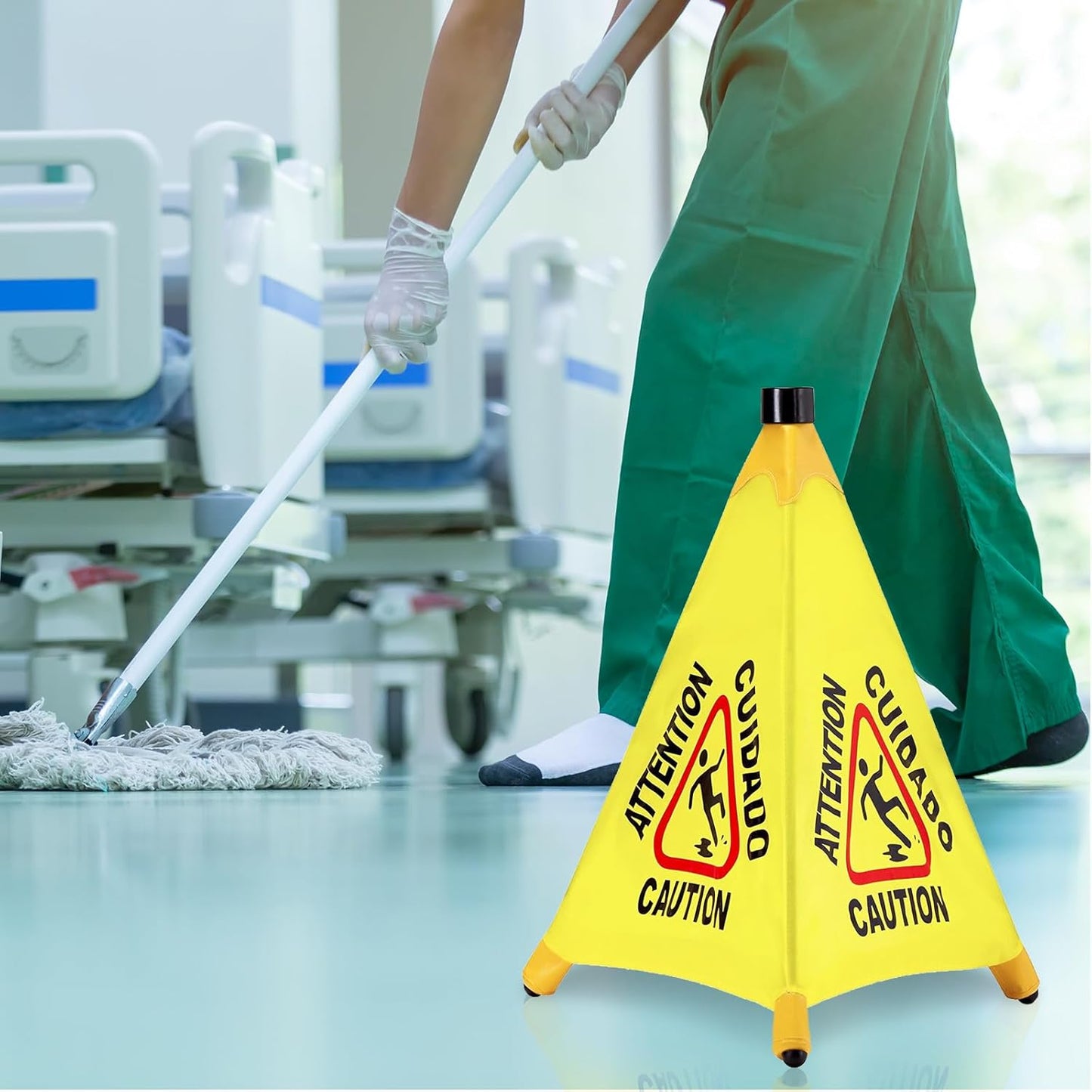 4 Pcs Pop up Wet Floor Sign with Storage Tube 20 Inch Wet Safety Signs Commercial Caution Safety Cone Pop up Caution Sign for Commercial Stores Grocery Restaurant Restroom Office Use