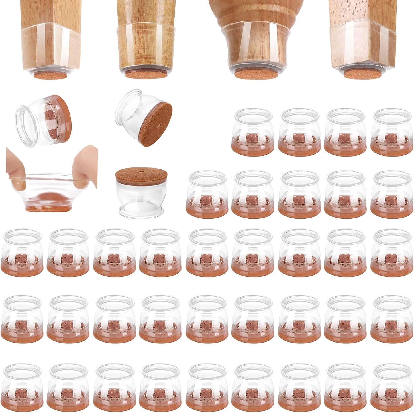 CHUNZEXI 48 Pack Chair Leg Floor Protectors for Hardwood Floors, Silicone Felt Covers Pads Caps, Protect Wood Furniture Feet Floors Noise Reduce and Scratch (Universal Large & Clear)
