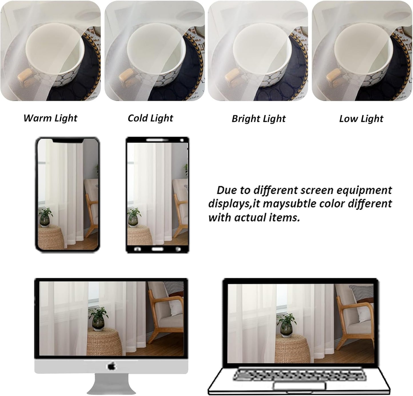 Chyhomenyc Ivory Sheer Curtains 84 Inches Long 2 Panels Set, Light Filtering Cream Voile Window Drapes for Bedroom Living Room, 42Wx84L Inch, Ivory, Set of 2