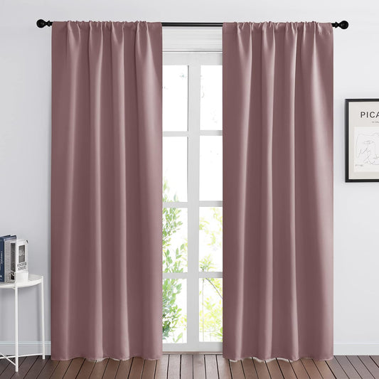RYB HOME Living Room Curtains Blackout - Light Block Energy Efficiency Small Window Treatment Drapes for Kitchen Dining Patio Sliding Door Farmhouse Decor, W 70 x L 84inch, Dusty Rose, 2 Panels