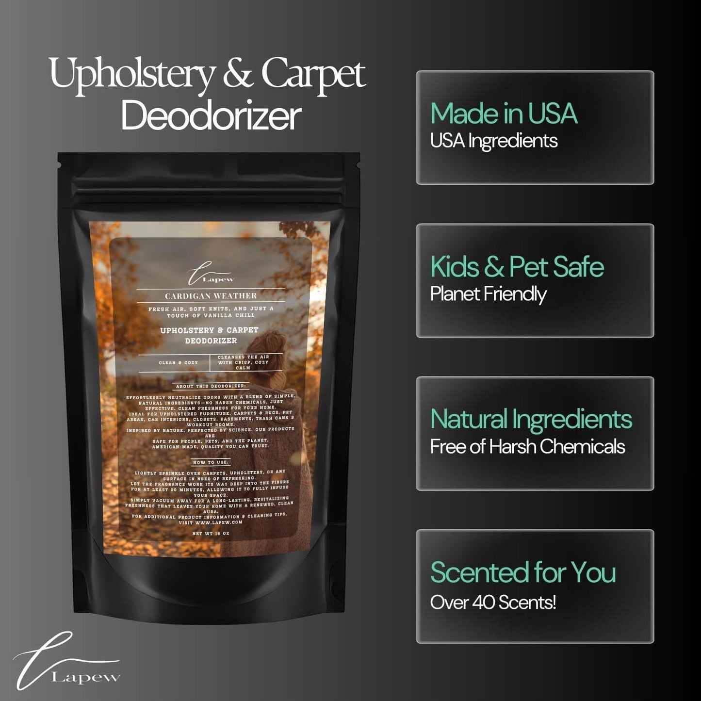 Cardigan Weather Carpet Freshener Powder: Powerful Odor Eliminator for Home, Upholstery Deodorizer, Carpet Deodorizer, Pet Urine, Cat Litter Box - Sweater Weather Fragrance