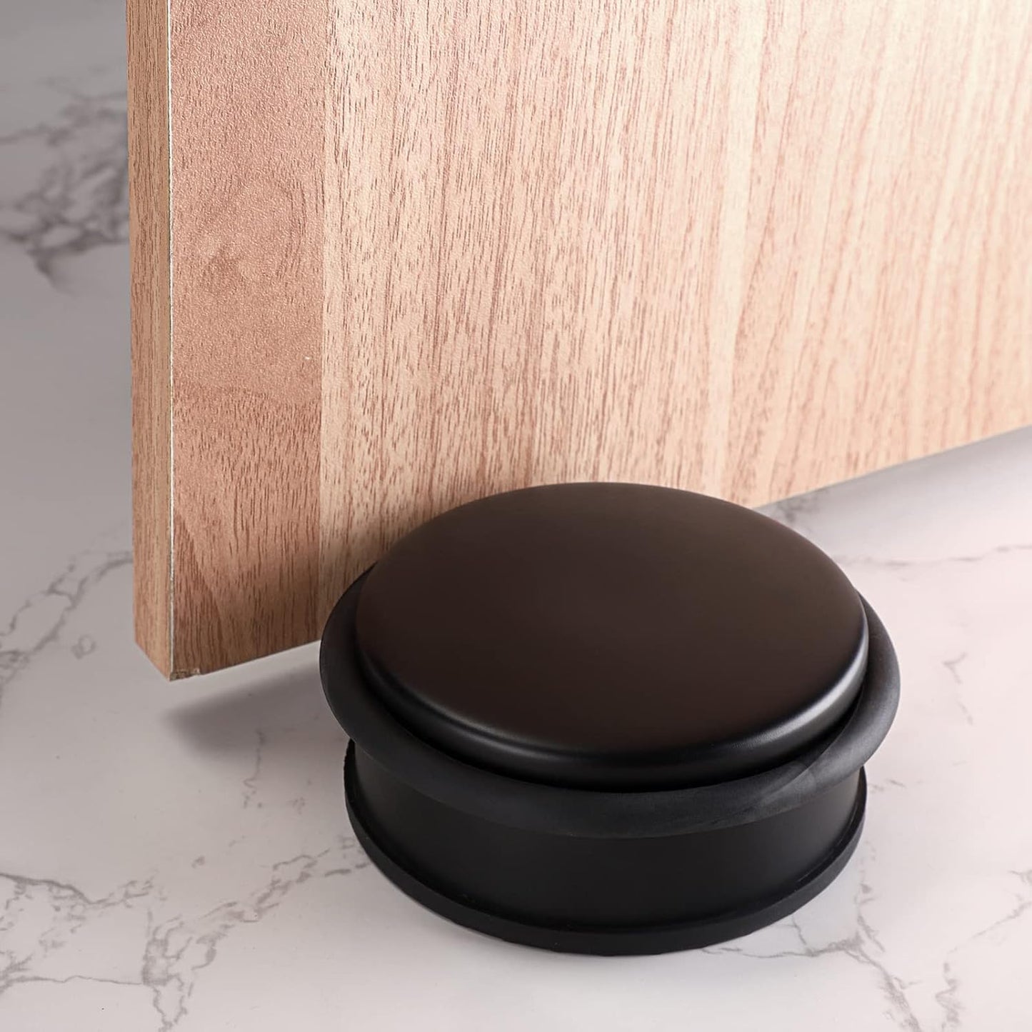 Sumnacon 2Pcs Heavy Duty Door Stoppers No Drill, Sturdy Stainless Steel Floor Door Stops with Anti-Skid Rubber - Decorative Metal Doorstops for Home Office Commercial Industrial, Black