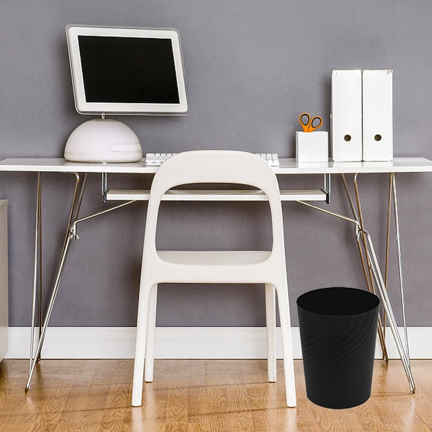 UUJOLY Plastic Small Trash Can Wastebasket, Garbage Container Basket for Bathrooms, Laundry Room, Kitchens, Offices, Kids Rooms, Dorms, (Black, 1.8 Gallon)