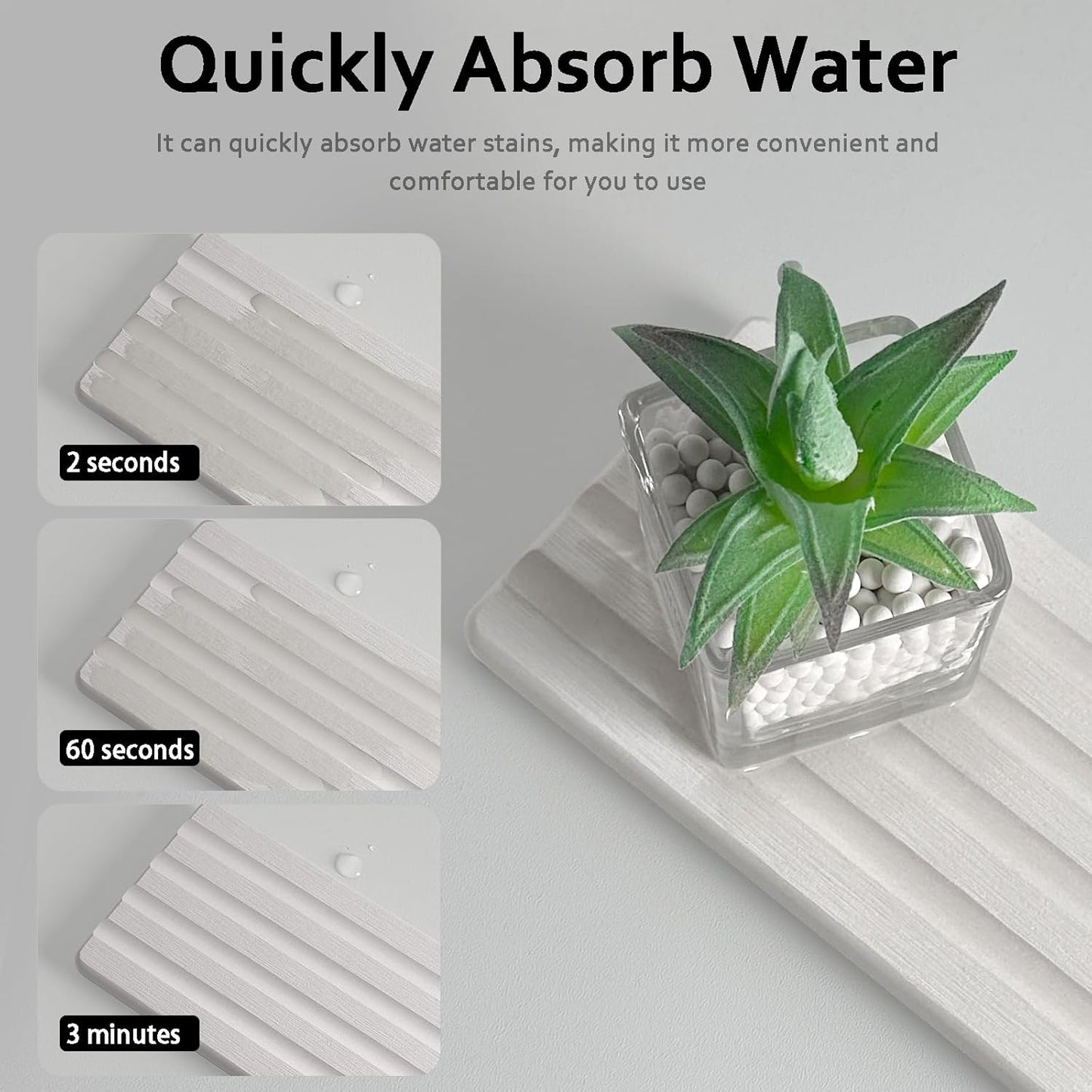 Diatomite Soap Dish, Water Absorbing Stone Tray, Kitchen Sink Organizer, Fast Drying Counter Holder (White, 9.5" x 4.7"/24 x 12cm)