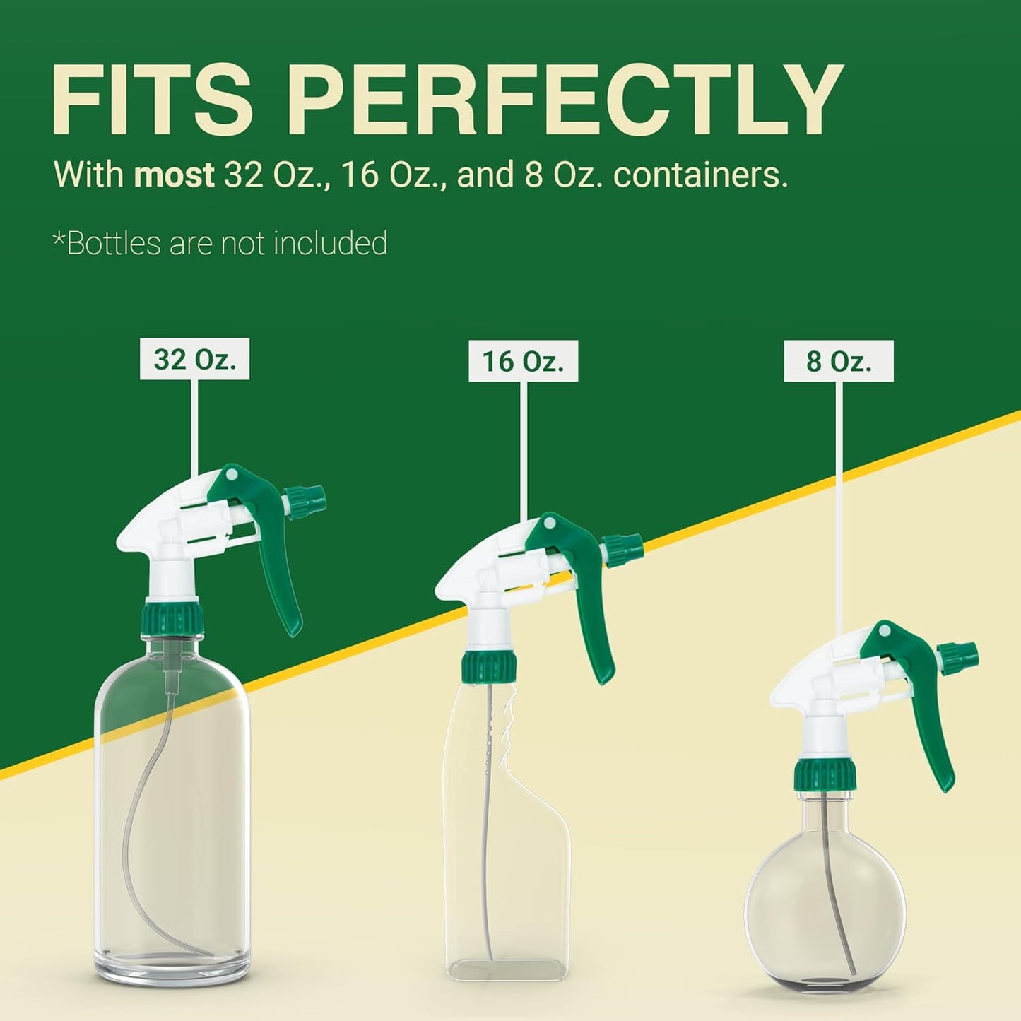 Heluva Green Spray Bottle Nozzle Replacement, Bottle Tops Only - Sprayer Nozzle Triggers for Heavy Duty, Commercial, Home Cleaning Solutions - Fits 8,16,24,32 oz Plastic & Glass Bottles, Green 6 Pack