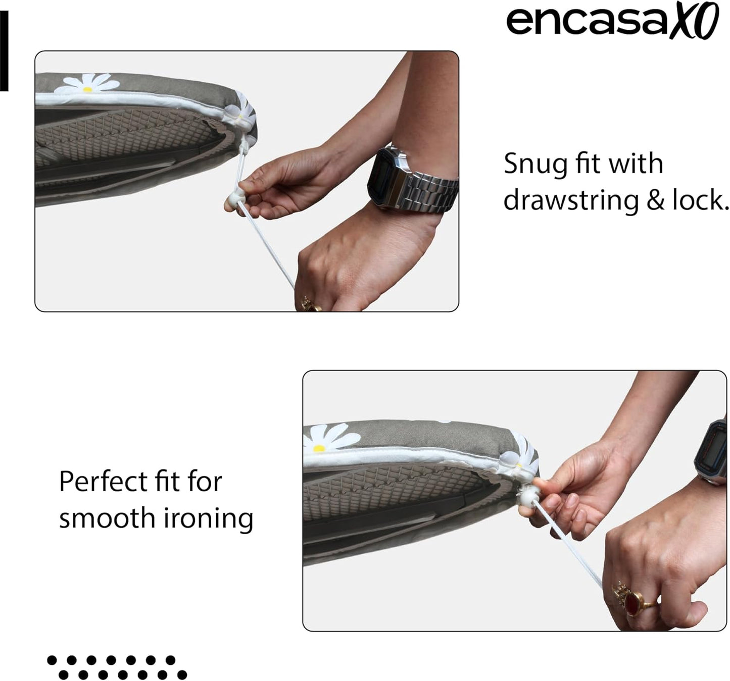 Encasa XO Ironing Board Cover and Pad 49"x18" - Thick 3mm Felt Padding, Drawstring Tightening & Lock, Easy Fit, Scorch & Stain Resistant, Fits Wide Ironing Board - Daisy Beige