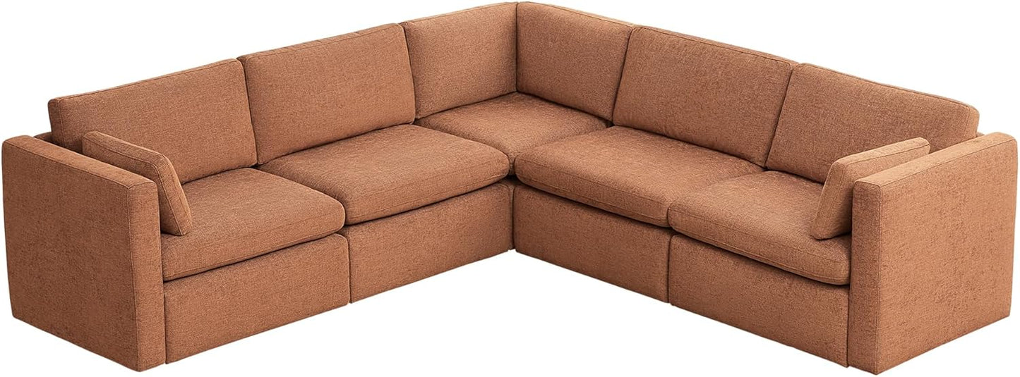 CHITA Oversized Modular Sectional Sofa Set, FSC Certified Extra Large 5 Seat V Shaped Cloud Couch for Living Room, 106 inch Width, 4 Seater and 1 Middle Corner, Terracotta