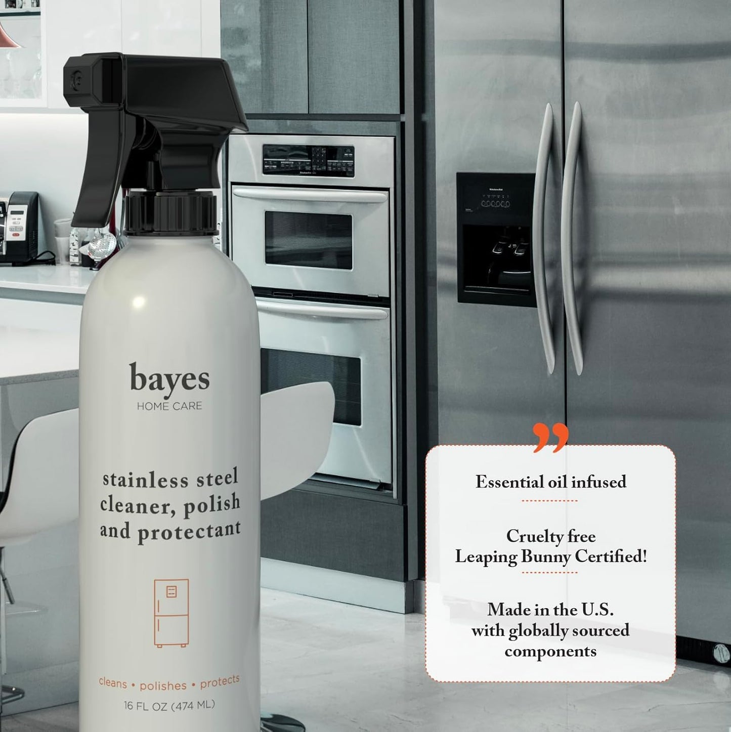 Bayes High-Performance Stainless Steel Cleaner Spray, Polish, and Protectant - Indoor & Outdoor Stainless Cleaner - Stainless Steel Sink Cleaner 16oz, 6 Pack