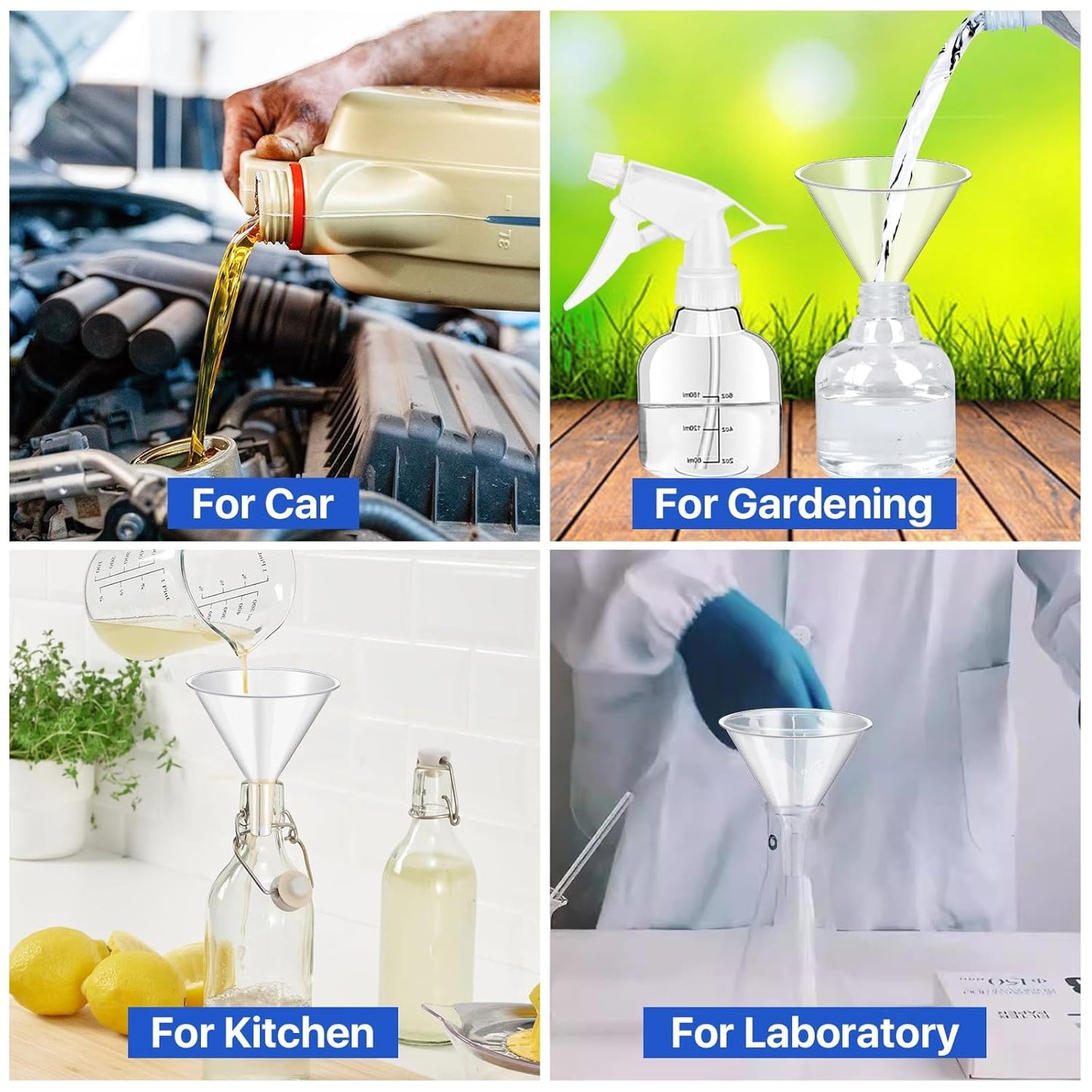 20PCS Plastic Funnels, 4.7'' Clear Plastic Funnels, Wide Mouth Funnel for Filling Bottles, Large Funnel with Long Reaching Spout for Liquid Spices Powder Lotion Perfume Automotive Use