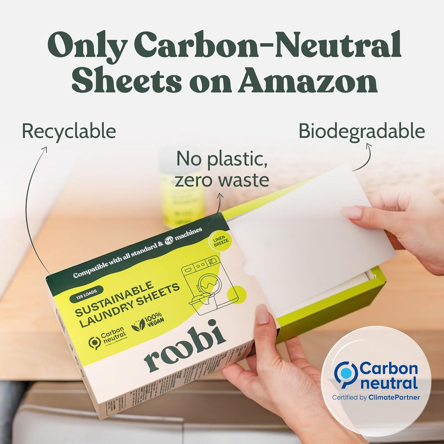 Roobi Laundry Detergent Sheets. Up to 128 Loads, Liquidless Detergent. Carbon Neutral, 100% Vegan & Sustainable Linen Breeze Scent.