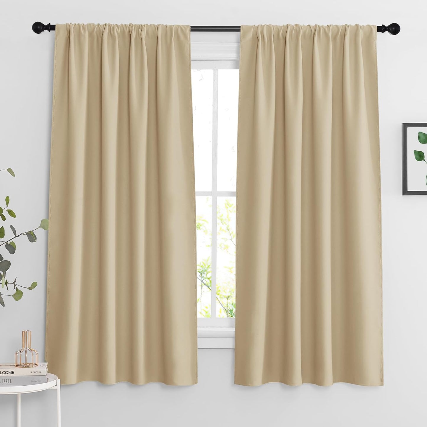RYB HOME Curtains for Bedroom 63 inches Long, Blackout Thermal Insulating Window Treatment Drapes for Living Room Bathroom Basement Laundry Classroom, W 34 x L 63, Biscotti Beige, 2 Panels