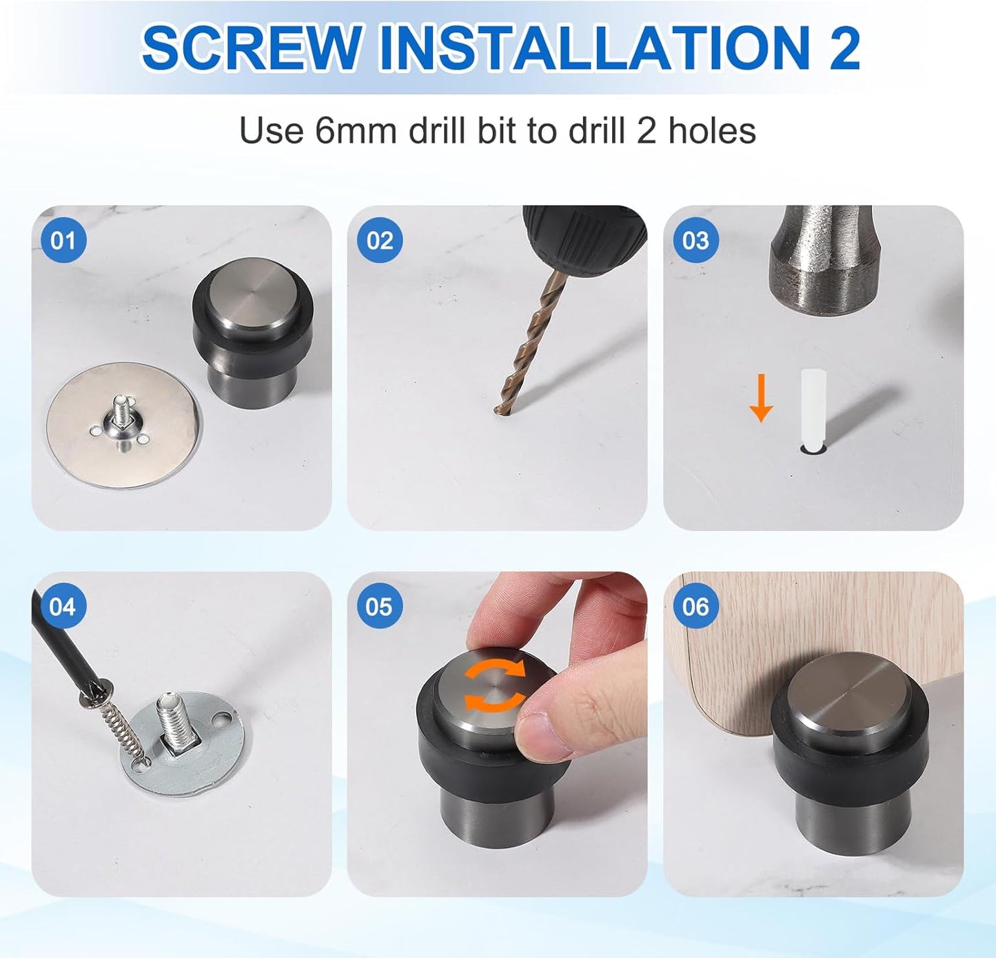 PATIKIL 3Set Round Door Stoppers, 60mm Stainless Steel Door Stop Doorstop Wedge Metal Cylinder Self Adhesive with Screw for Bottom of Door Floor Inside, Gray