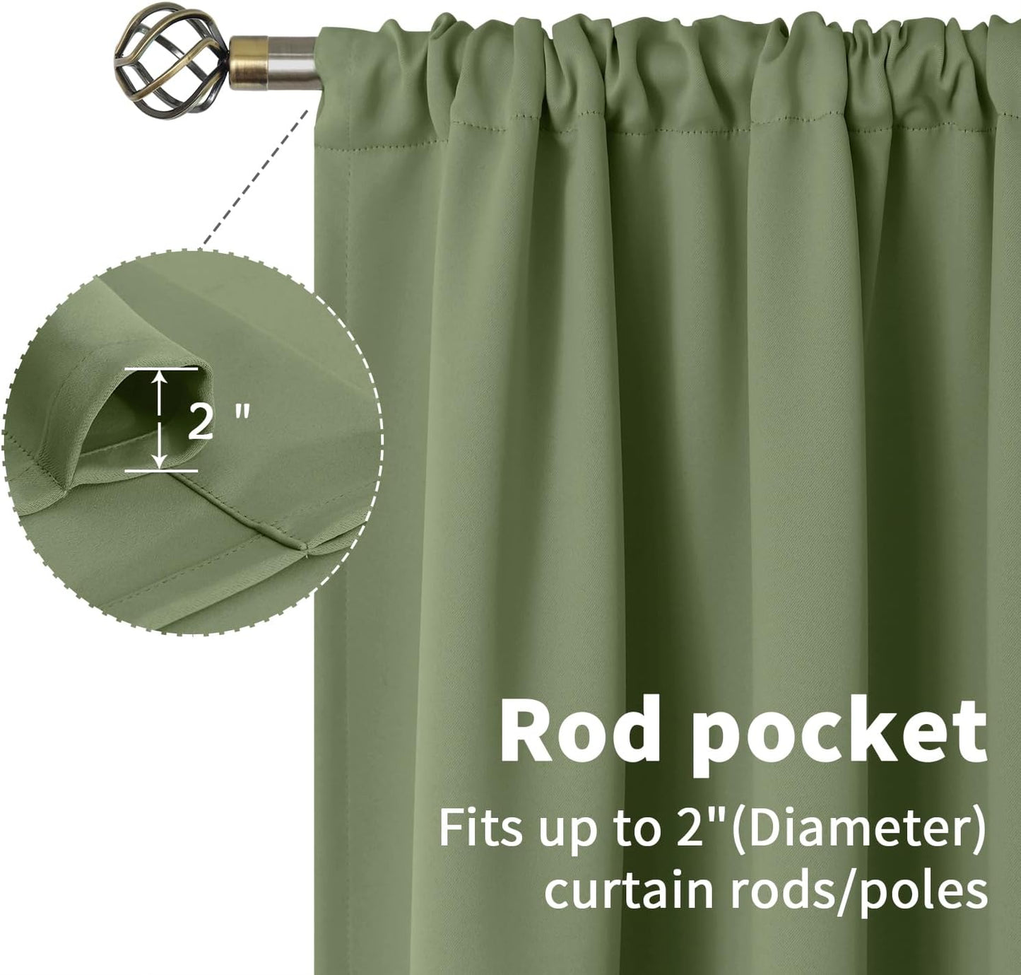 BGment Short Blackout Curtains 40 Inches Length - Rod Pocket Thermal Insulated Room Darkening Window Drapes for Kitchen Bedroom Bathroom, Olive Green, 2 Panels, 42 x 40 Inch