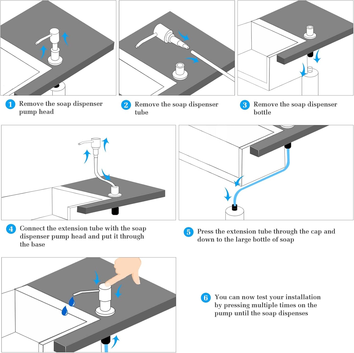 Soap Dispenser Extension Tube kit 47” with Upgraded Check Valve, Silicone Tube, Not Easy to Bend, Fit Most Soap Containers, No Need to Fill The Little Bottle Again White