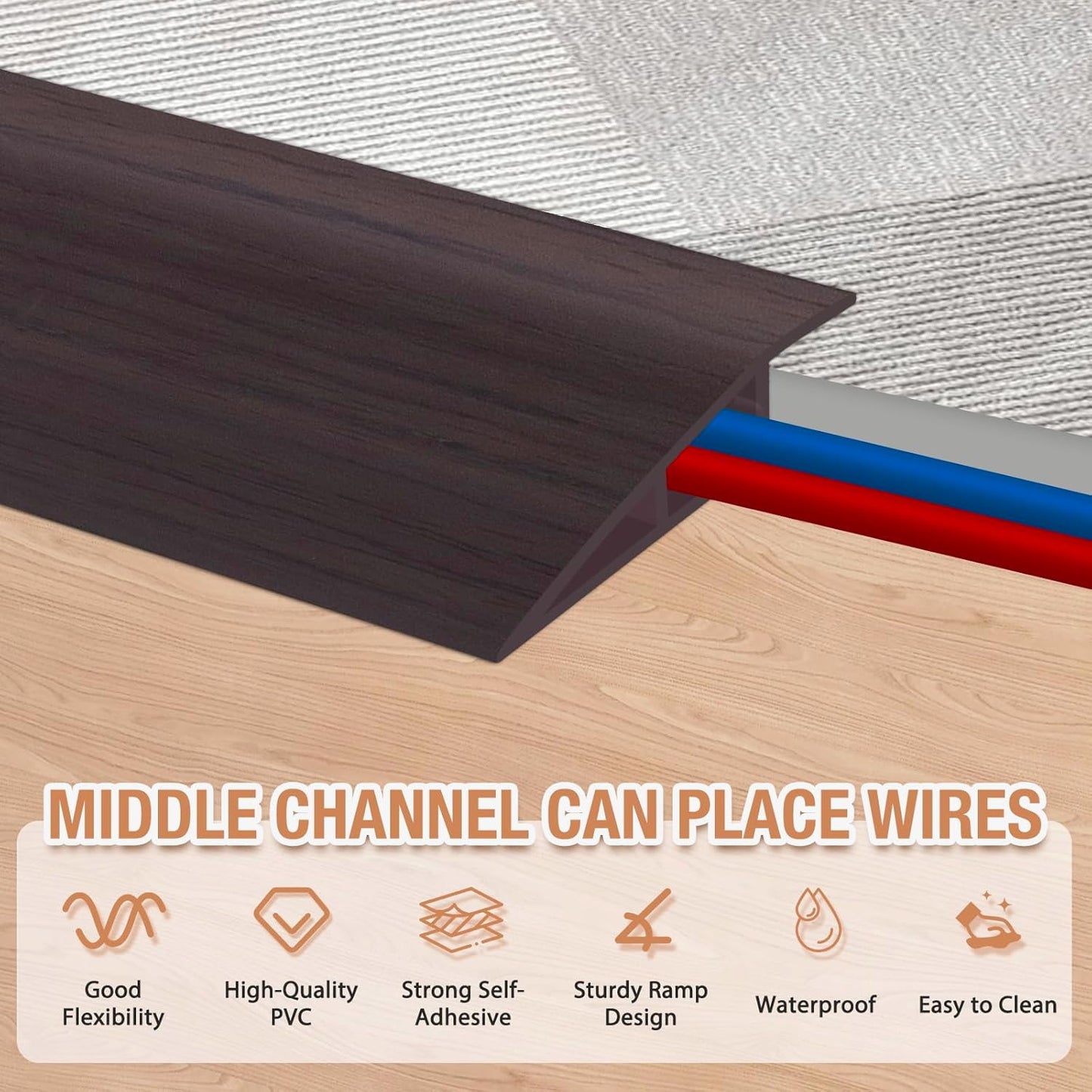Floor Transition Strip Self Adhesive Vinyl Door Threshold for Doorways Carpet Edging Trim Overlap Edge Reducer for Laminate Floor, Carpet, Tile (Dark Walnut Grain, 2/5" to 3/5", 3.3Ft)