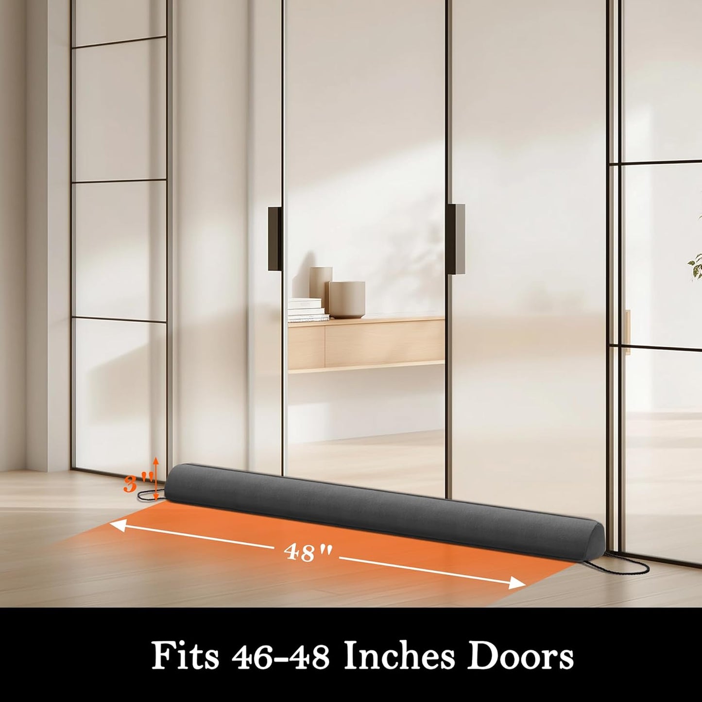 Sunolga 48" Door Draft Stopper Blocks Hot and Cold Air with Removable Washable Cover for Gaps Up to 3", All-Season Seal Strip for Noise, Wind, Door Sweep for Bottom of Door, Home Essentials, Gray