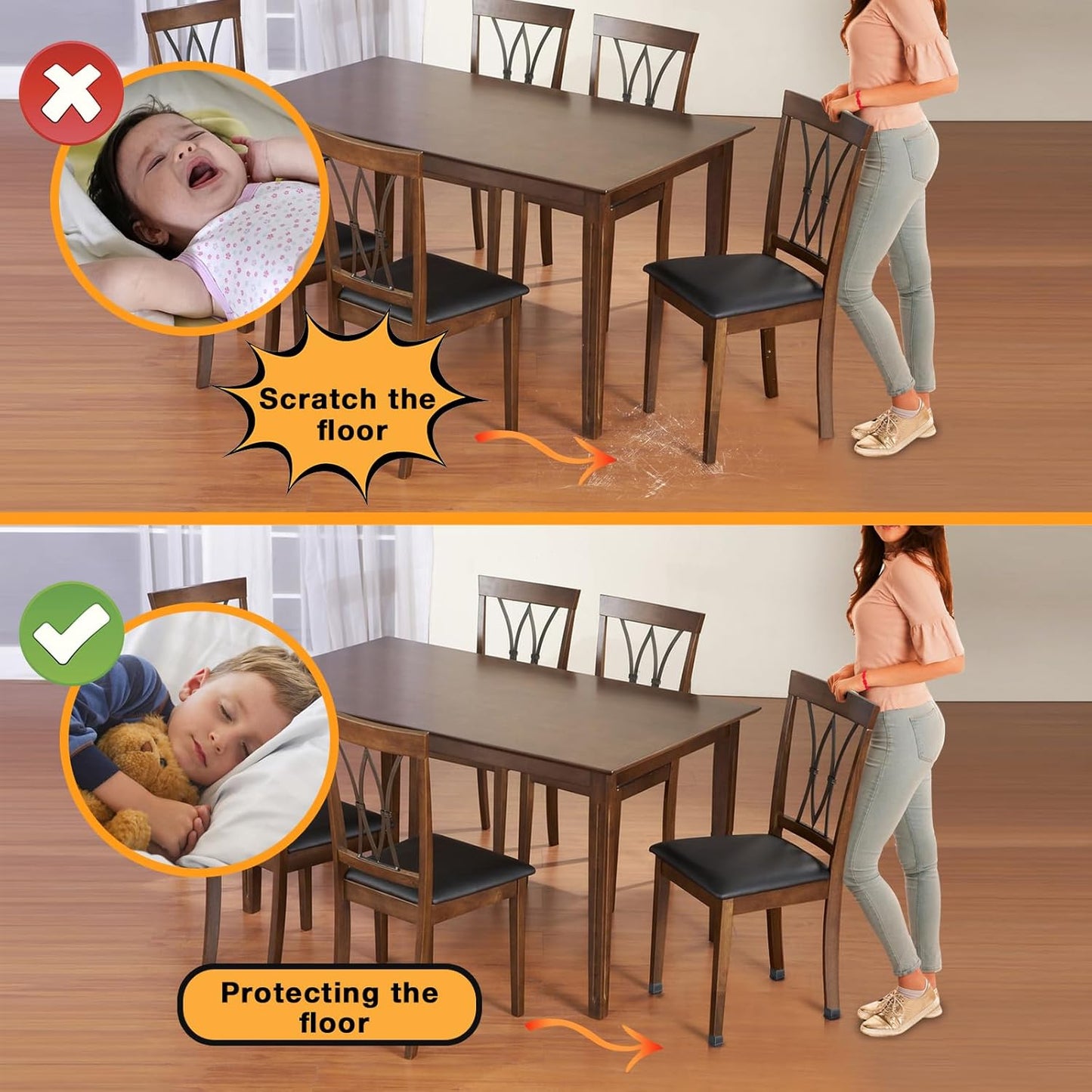 16 Pcs Chair Leg Floor Protectors Square, Silicone Chair Leg Protectors for Hardwood Floors, Chair Leg Caps Covers Protect Wooden Floors from Scratching, Thick, Won't Tear (Fit: 1-1/10" - 1-3/10")