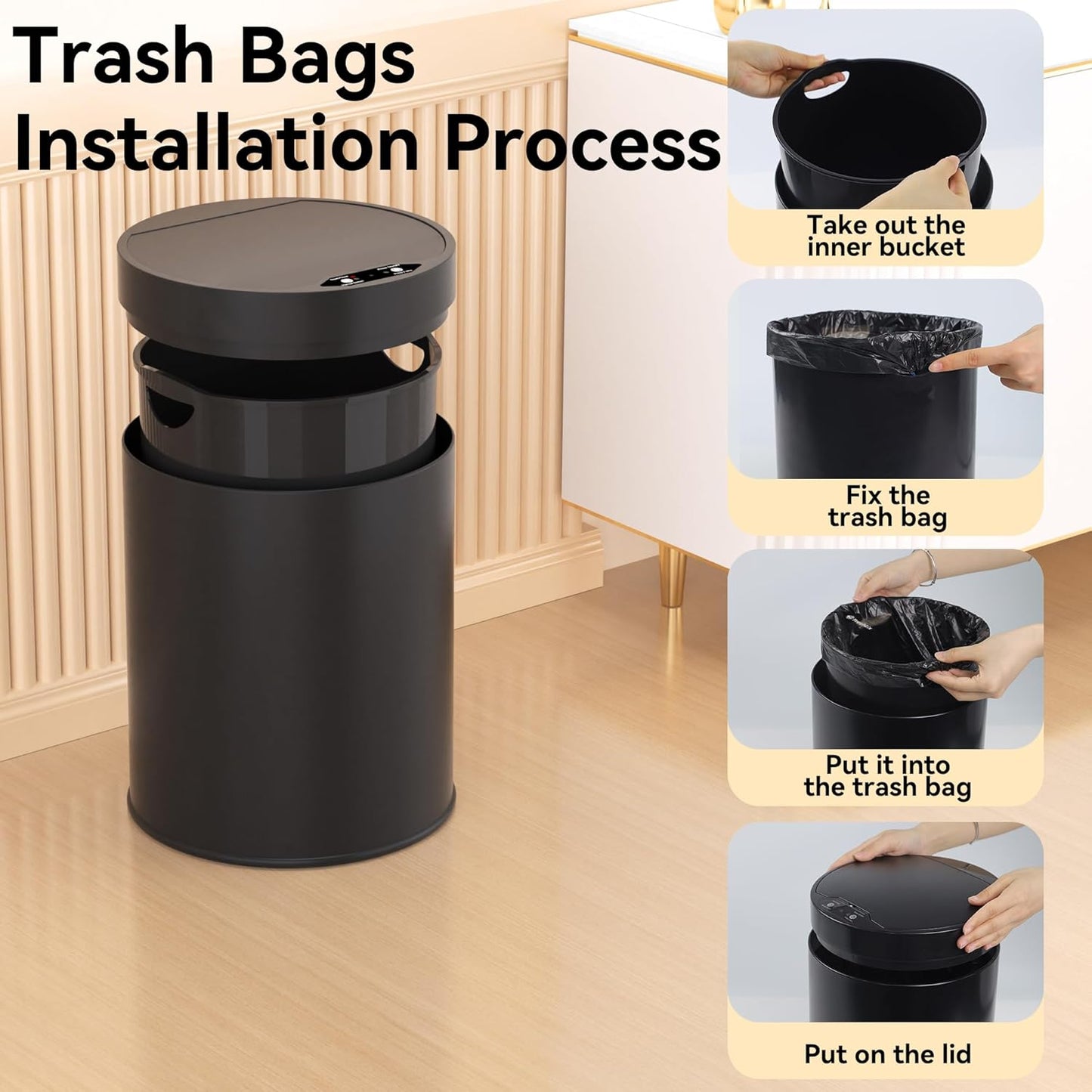 Bathroom Trash Can with Lid 2.6 Gallon Stainless Steel TrashCans Automatic Bathroom Garbage Can for Bedroom, Kitchen, Office