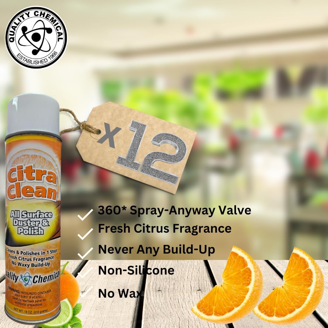 Quality Chemical Citra Clean aerosol - All Surface Cleaner, Duster & Polish and Protectant, Concentrated Citrus-Scented Formula for Deep Cleaning and Degreasing - Citrus Cleaner - 18 oz (Pack of 12)