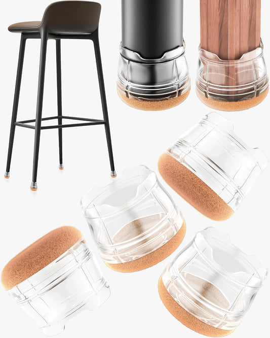 Upgrade 24 PCS Silicone & Felt Chair Leg Floor Protectors for Hardwood Floors - Furniture Pads, Chair Leg Covers/Cups - No Noise & Scratch-Proof - Round M (Fits 1"-1 3/16" / 26-30mm), Clear