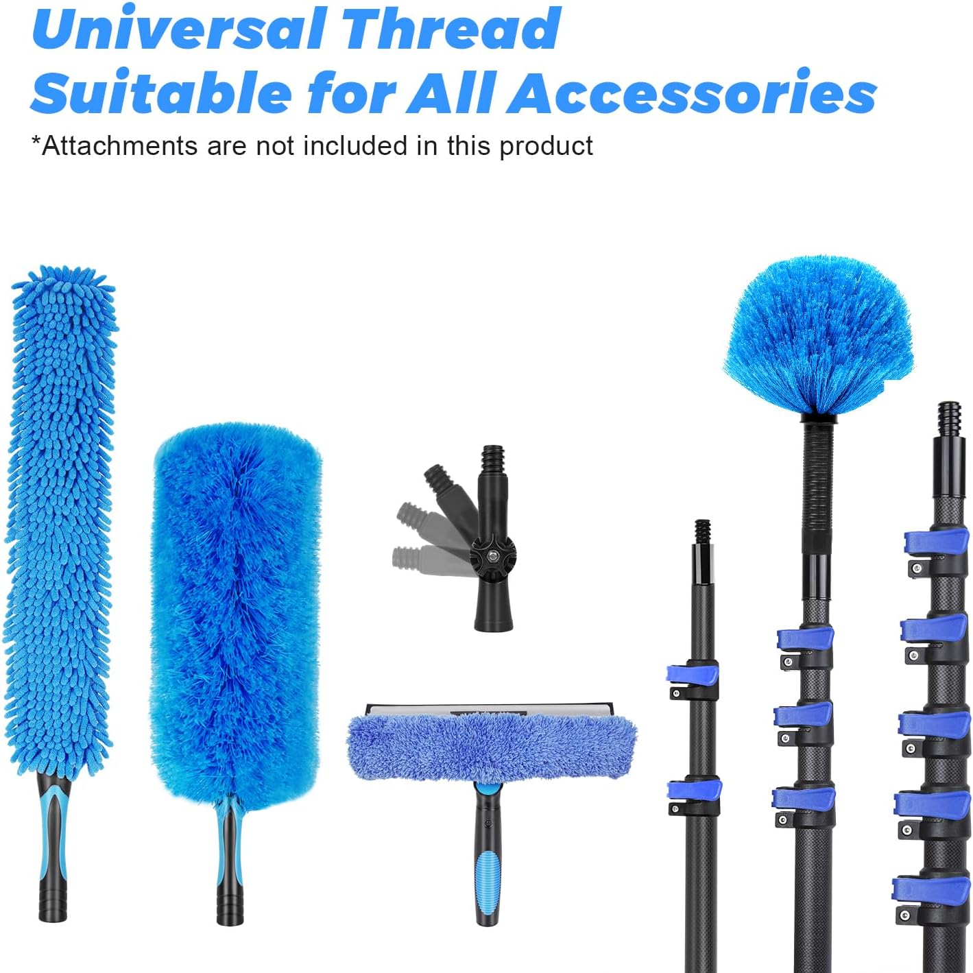 30 Foot High Ceiling Duster Kits with 4.7-24 FT Carbon Fiber Extension Pole, Feather Duster, Cobweb Duster, Ceiling Fan Duster, Window Squeegee & Cleaner with Pole 24 Ft