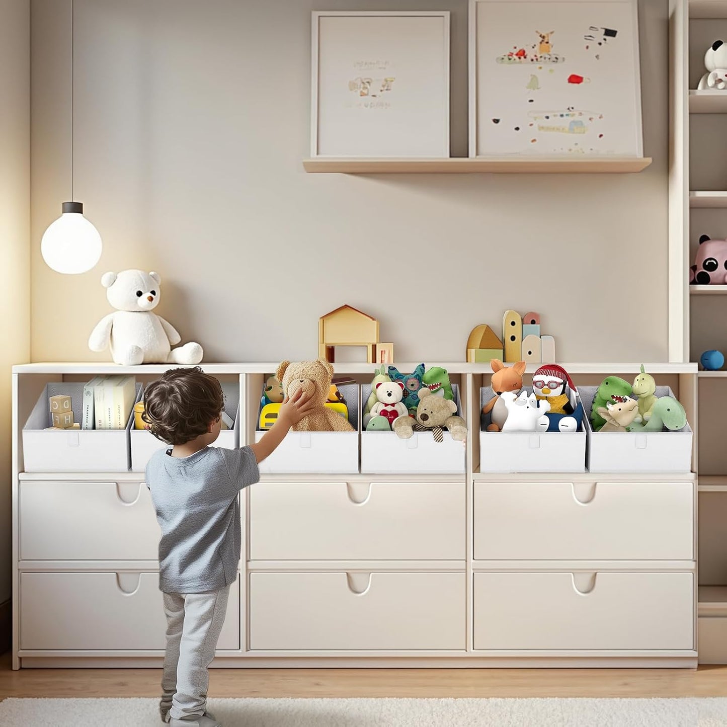 DIMJ Closet Storage Bins 6 Pack - Fabric Trapezoid Organizer Bin, Foldable Storage Baskets for Shelves, Closet Shelf Organizer, Clothing Storage Box for Toys, Books, Towel, Clothes, White