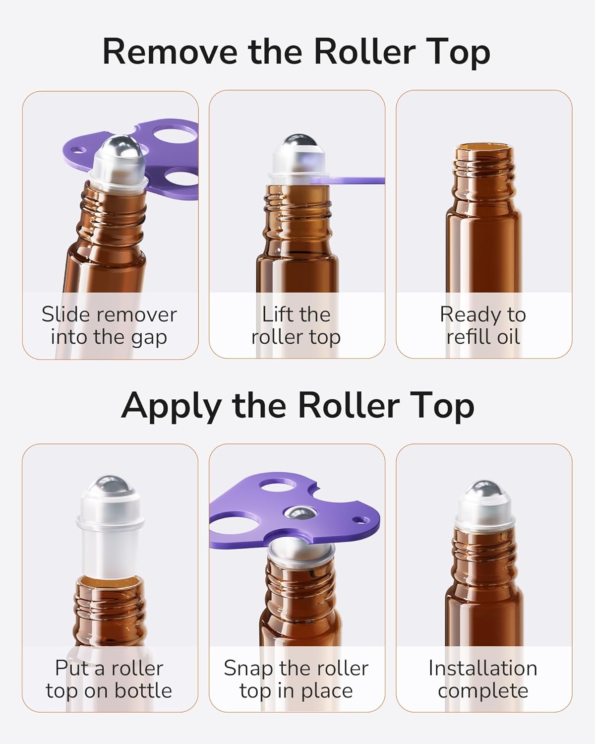 ULG 24-Pack Essential Oil Roller Bottles 10ml, Empty Bottles with Stainless Steel Roller Balls and Waterproof Labels, Amber Roller Balls For Essential Oils