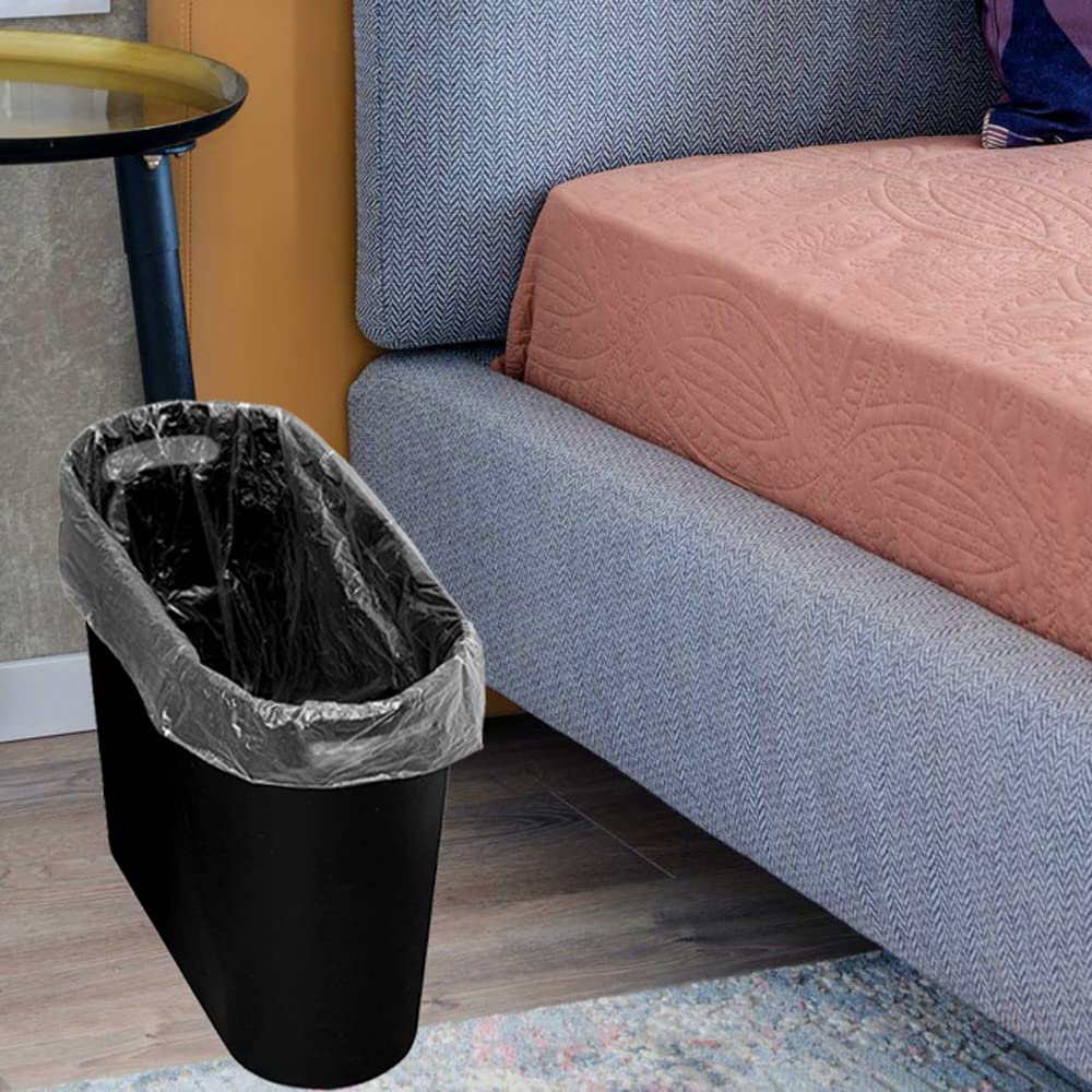 Small Trash Can Plastic Bathroom Wastebasket 3.2 Gallon Slim Garbage Container Bin with Handle for Home Kitchen Bathroom Bedroom Office, 2 Pack (Black)