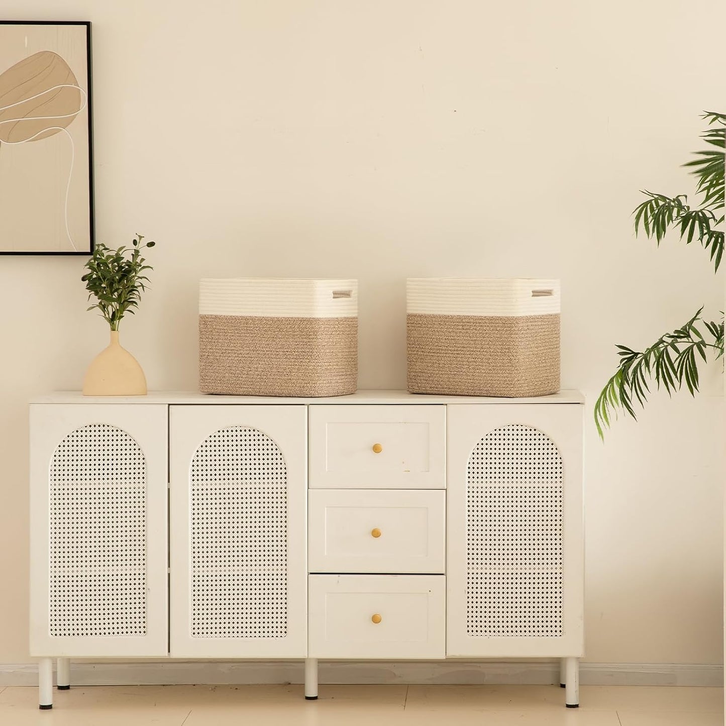 OIAHOMY Storage baskets for Shelf, Toy Storage Basket, Collapsible Storage Bins, Blanket Basket Living Room, Closet Storage for Bedroom, 16.5 x 13 x 12 Inches-Pack of 2-Brown