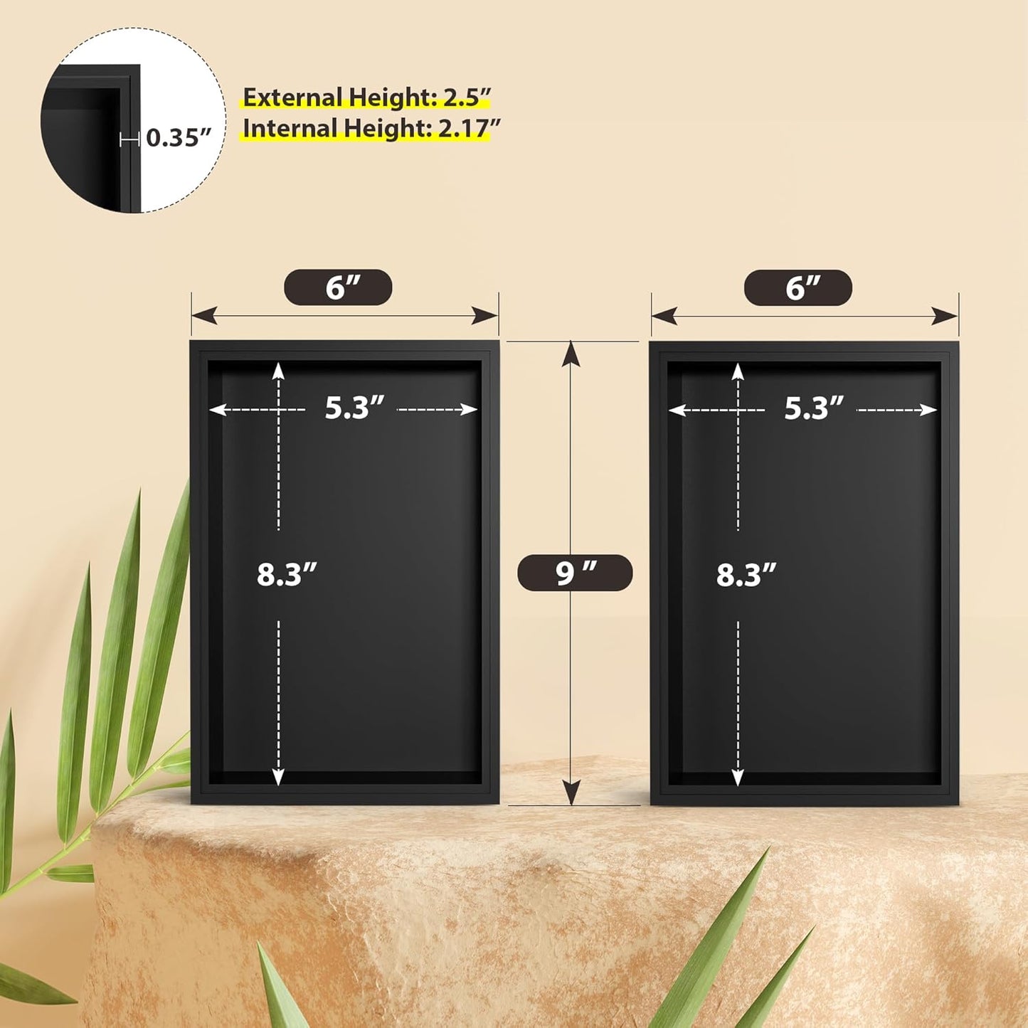 Kitchen Drawer Organizer Bins, Stackable Bamboo Drawer Organizer for Silverware, Flatware, Deep Office Desk Organizer Tray, Desktop Pen, Office Organization Black 9" x 6" x 2.5"(Set of 2)