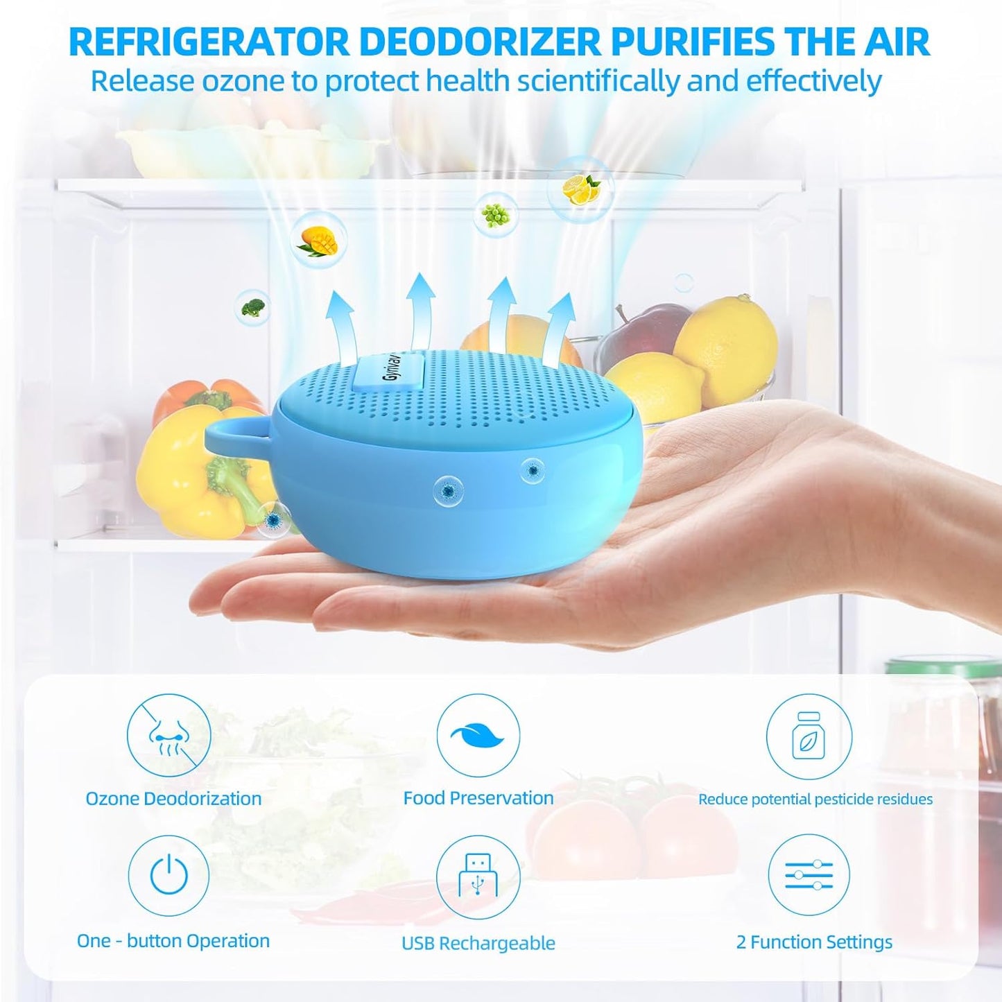 Fridge Deodorizer, Mini USB Odor Eliminator, Refrigerator Deodorizer, Suitable for Refrigerator, Car, Wardrobe, Shoe Cabinet, Better Than Than Charcoal Air Purifiers（Blue）