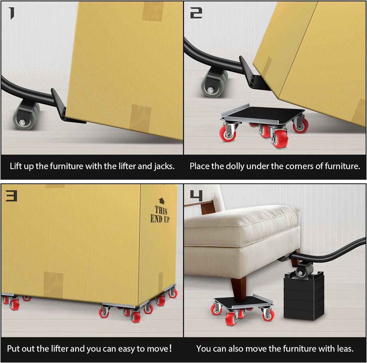 Furniture Dolly Furniture Sliders Furniture Movers with 5 Wheels Appliance Rollers Furniture Moving Wheels Furniture Movers Lifter Rollers for Heavy Duty Tool Furniture 1200lbs Load Capacity