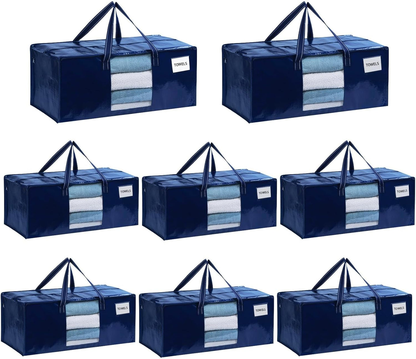 VENO 8 Pack Moving Bags Extra Large Storage Bags for College Move-In, Heavy-Duty Storage Totes, Packing Boxes, and Wardrobe Moving Supplies - Durable Laundry Bags for Clothes (Blue w/Window, 8 Pack)