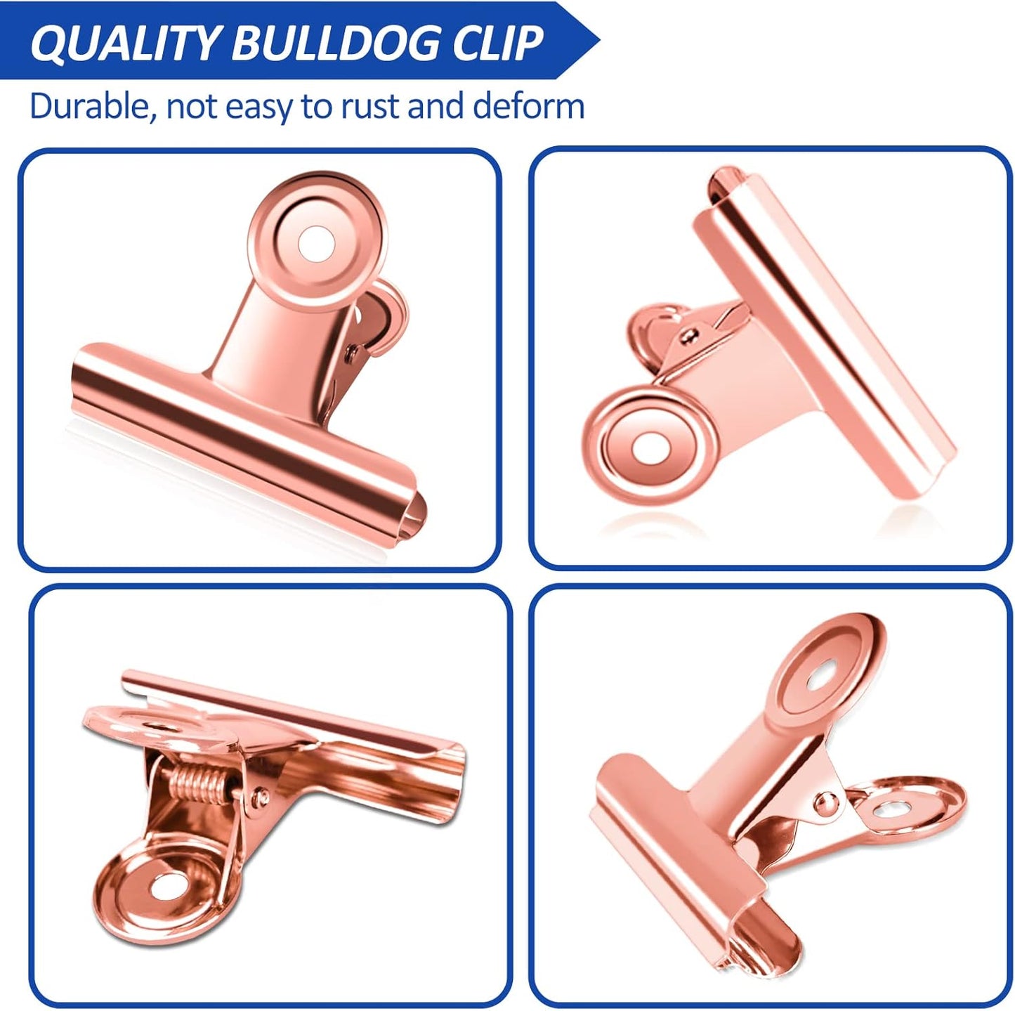 20 Pack Large Metal Hinge Rose Gold Clips 51mm for Crafts, Photos, Drawing, Food Bags at Home, Office, School, Shop
