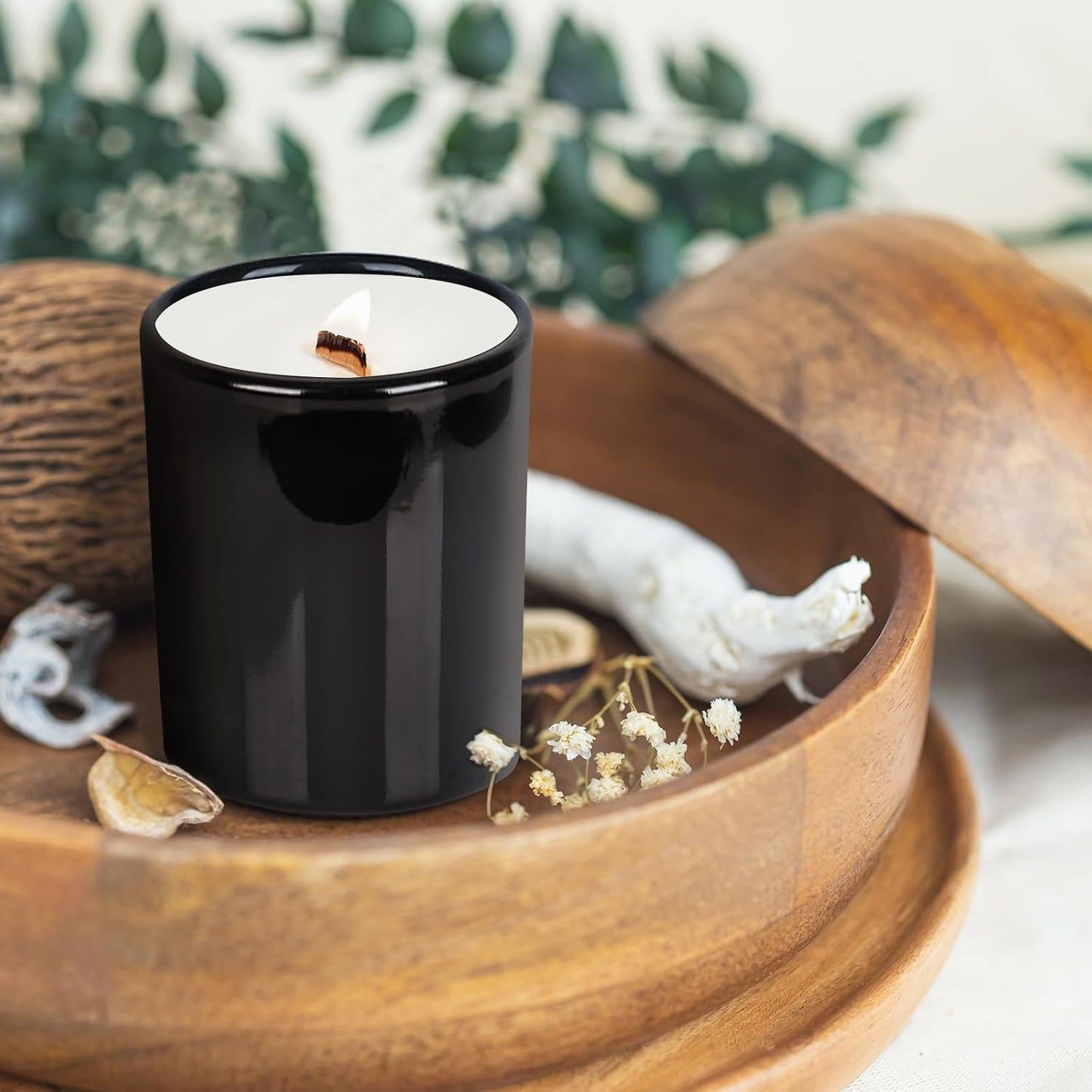 Thick Candle Jars for Making Candles 12 Pcs, 7 OZ Empty Jars with Wood Lids for Candle Making, Sample Container, Light Black