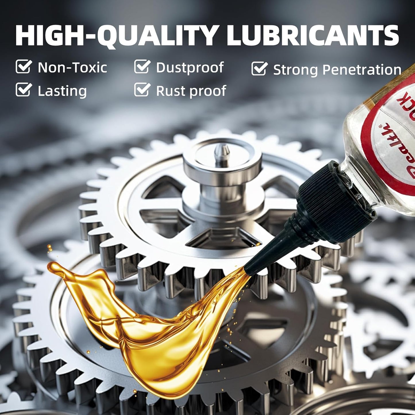 Realth Garage Door Lubricant -Lock Lubricant Keyhole, Great for Squeaky Hinges,Chains, Long-Lasting, Non-Toxic, Rust-Resistant Liquid Wrench with Precision Oiler Needle(100ml)