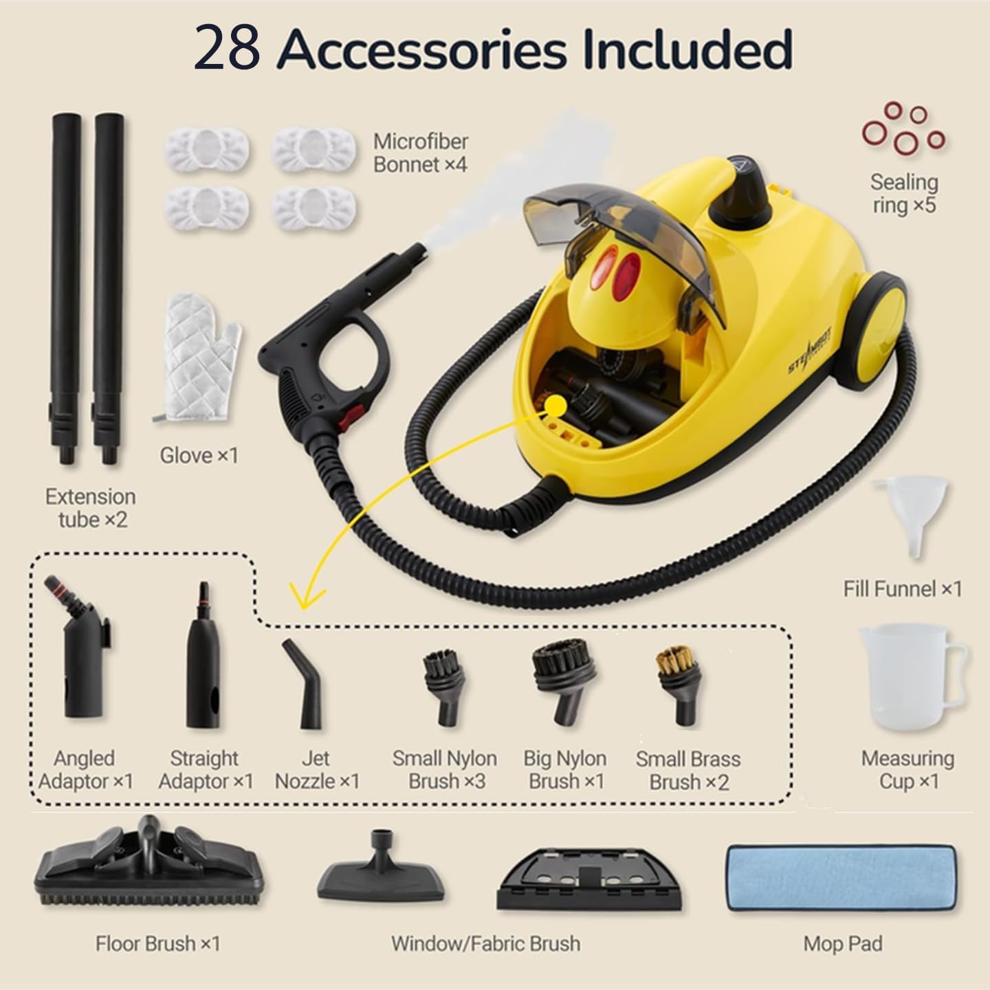 Steam Cleaner with 28-in-1 powerful, deep cleaning for home, floor, car, tiles, grout, oven,grove,range, wall and window in kitchen, living room,bathroom, high temperature steam cleaning