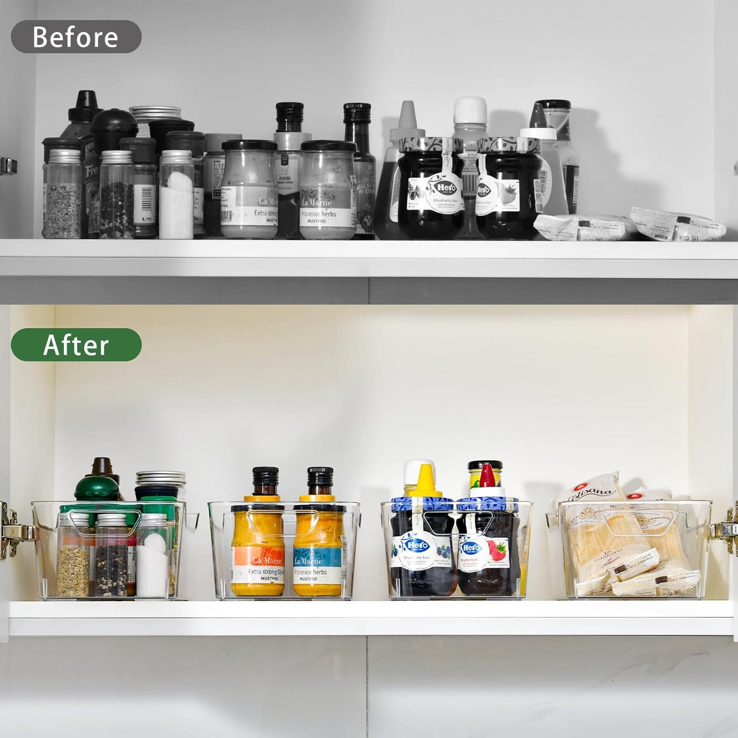 12 Pack Clear Plastic Storage Bins, Pantry Organizers and Storage, Clear Pantry Organizer Bins, Plastic Containers with Handle for Kitchen,Freezer,Cabinet,Closet,Bathroom Under Sink Storage