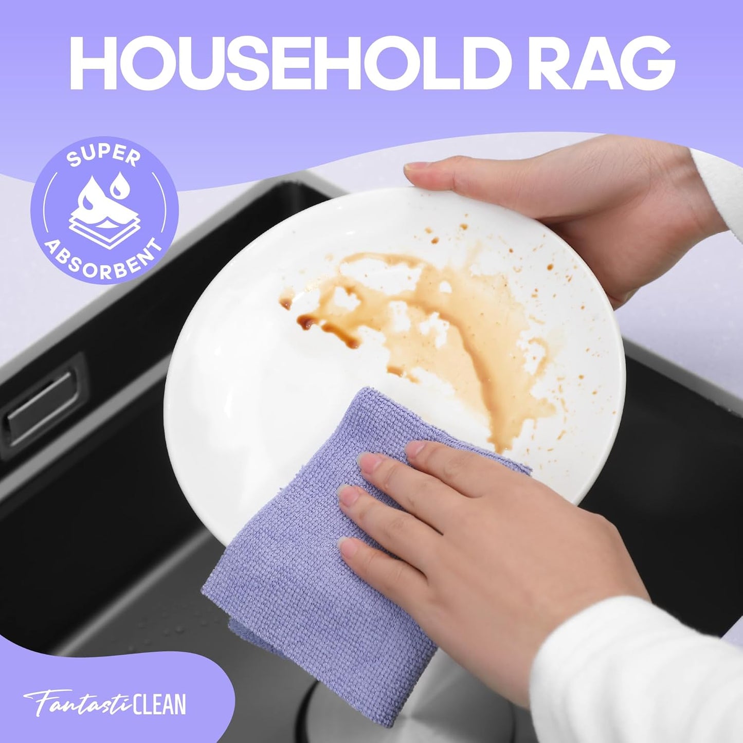 Fantasticlean Microfiber Cleaning Cloth Roll 4 Rolls 240 Pack, Tear Away Paperless Towels, 8" x 8", Reusable Washable Rags, Home Kitchen, Pet, Office, Indoor Outdoor, Portable (2Pink 2Light-Purple)