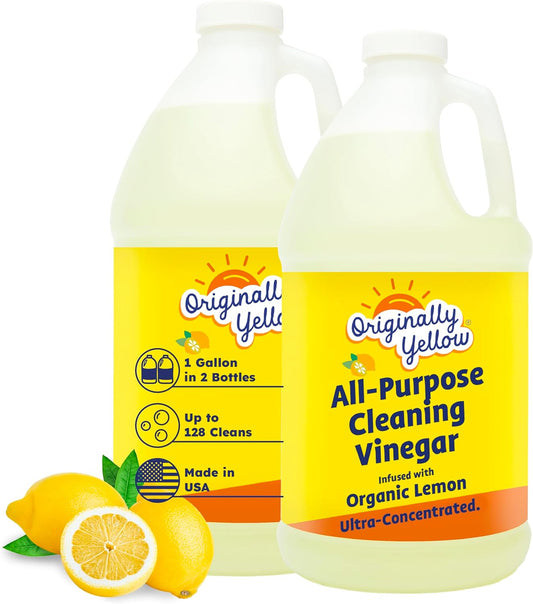 Originally Yellow Lemon Vinegar For Cleaning Purpose | USA Made All Purpose Cleaner | Use as a Floor, Glass, Kitchen, & Bathroom Cleaner | Plant Derived Vinegar 1 Gallon in 2 bottles | 128 Oz