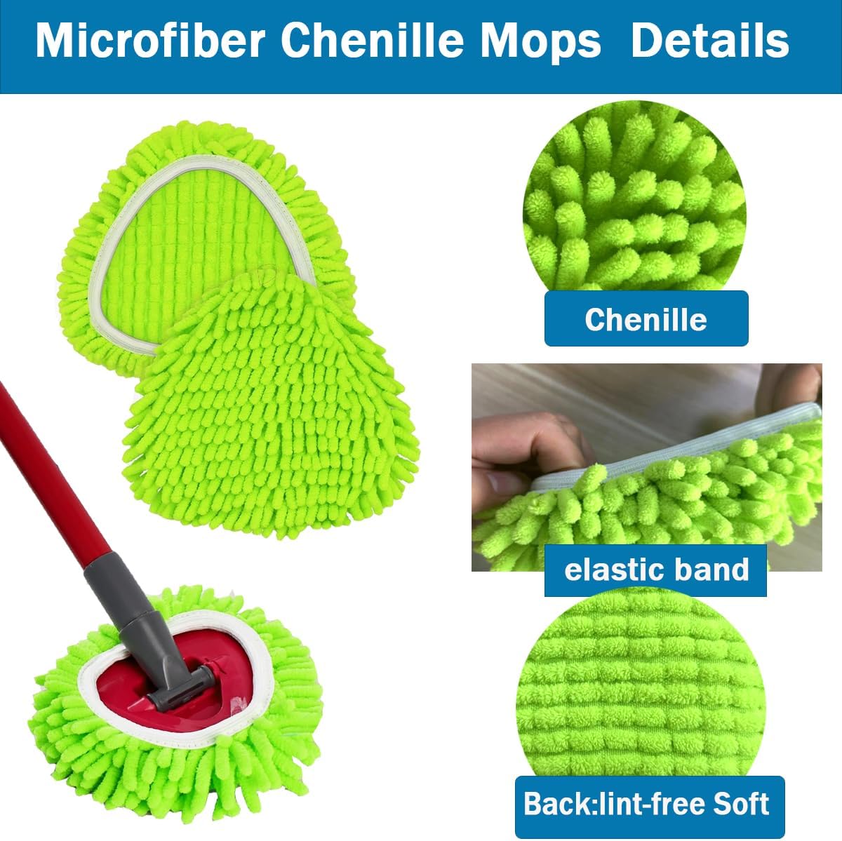Mop Heads Replacements Compatible with Ocedar RinseClean 2-Tank System 3 Pack Spin Mops Refill Microfiber Chenille for O Cedar Dry Wet Cleaning All Hard-surfaced Floors Machine Washable