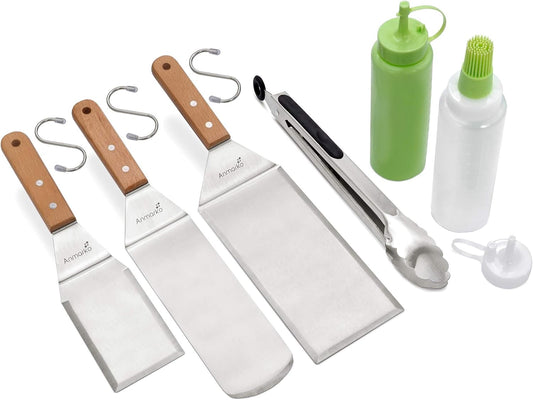 Metal Spatula Set of 6 - Griddle Accessories kit - Grill Flat Spatula Pancake Flipper Hamburger Turner - Metal Utensil Great for BBQ Grill Flat Top Cast Iron Griddle