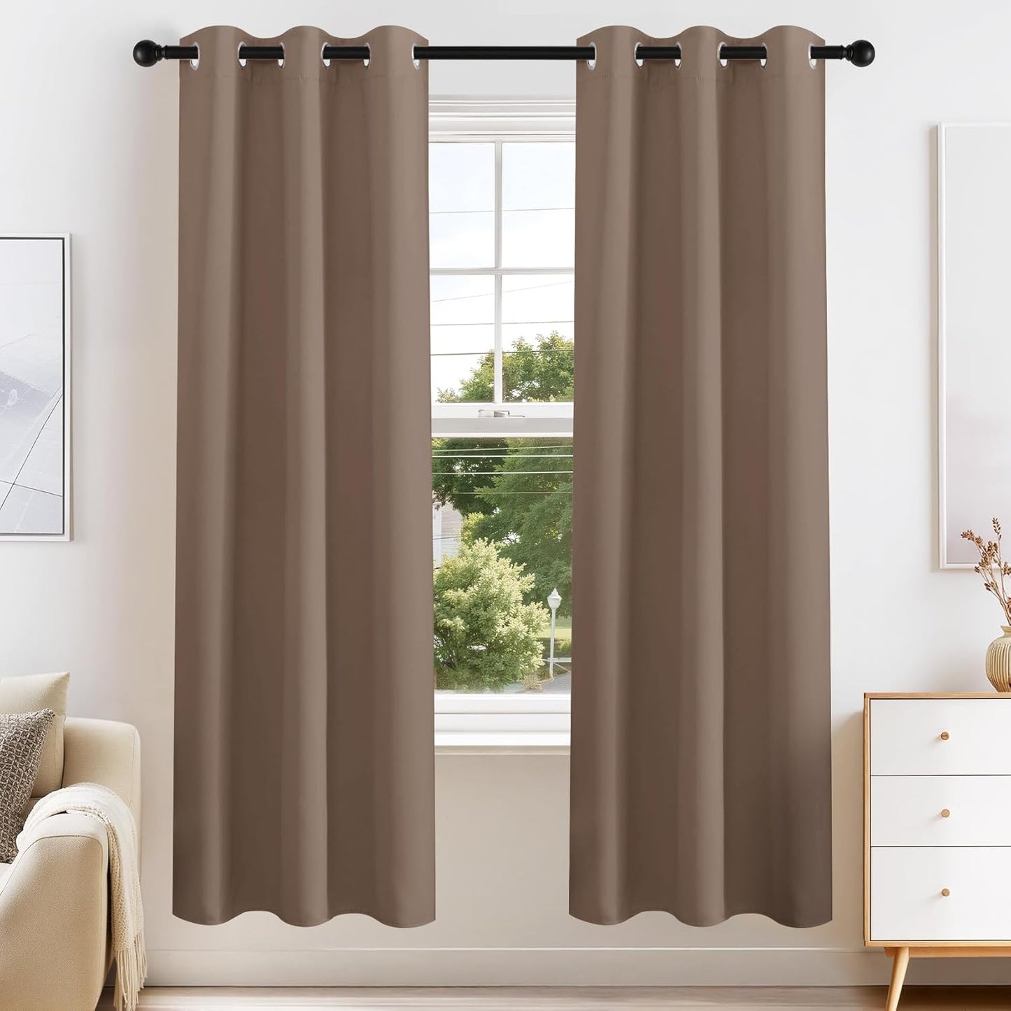 PONY DANCE Blackout Curtains for Bedroom 63 Inch Length 2 Panels Set, Thermal Insulated Energy Saving Grommet Top Window Treatment Drapes for Living Room, W34 x L63 Inch, Mocha