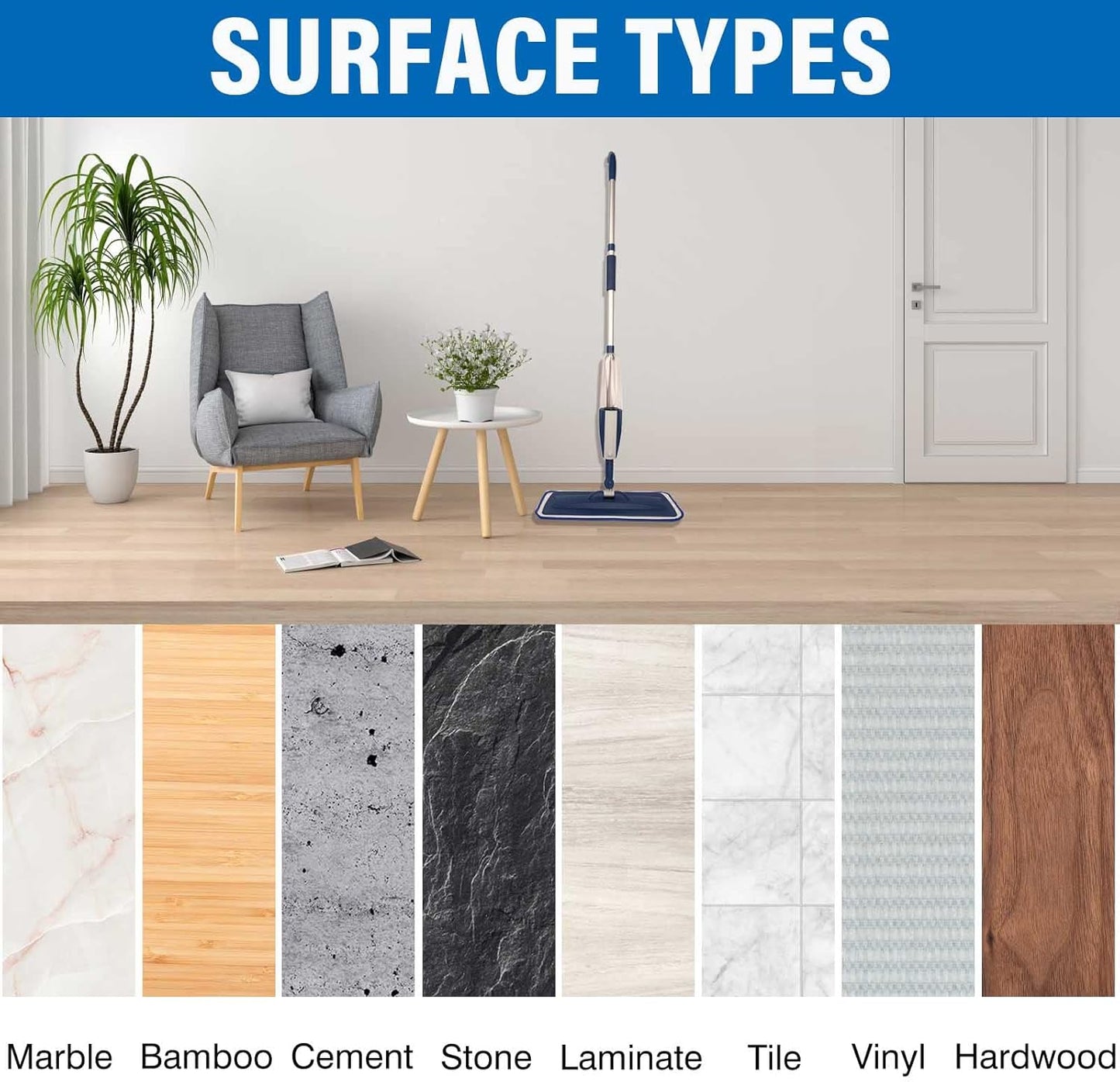 18 inch Mop Pads Refills, 3 Pack Microfiber Reusable Replacement Mop Pads Flat Replacements Heads for Wet Or Dry Floor Cleaning and Scrubbing, Blue Cloth