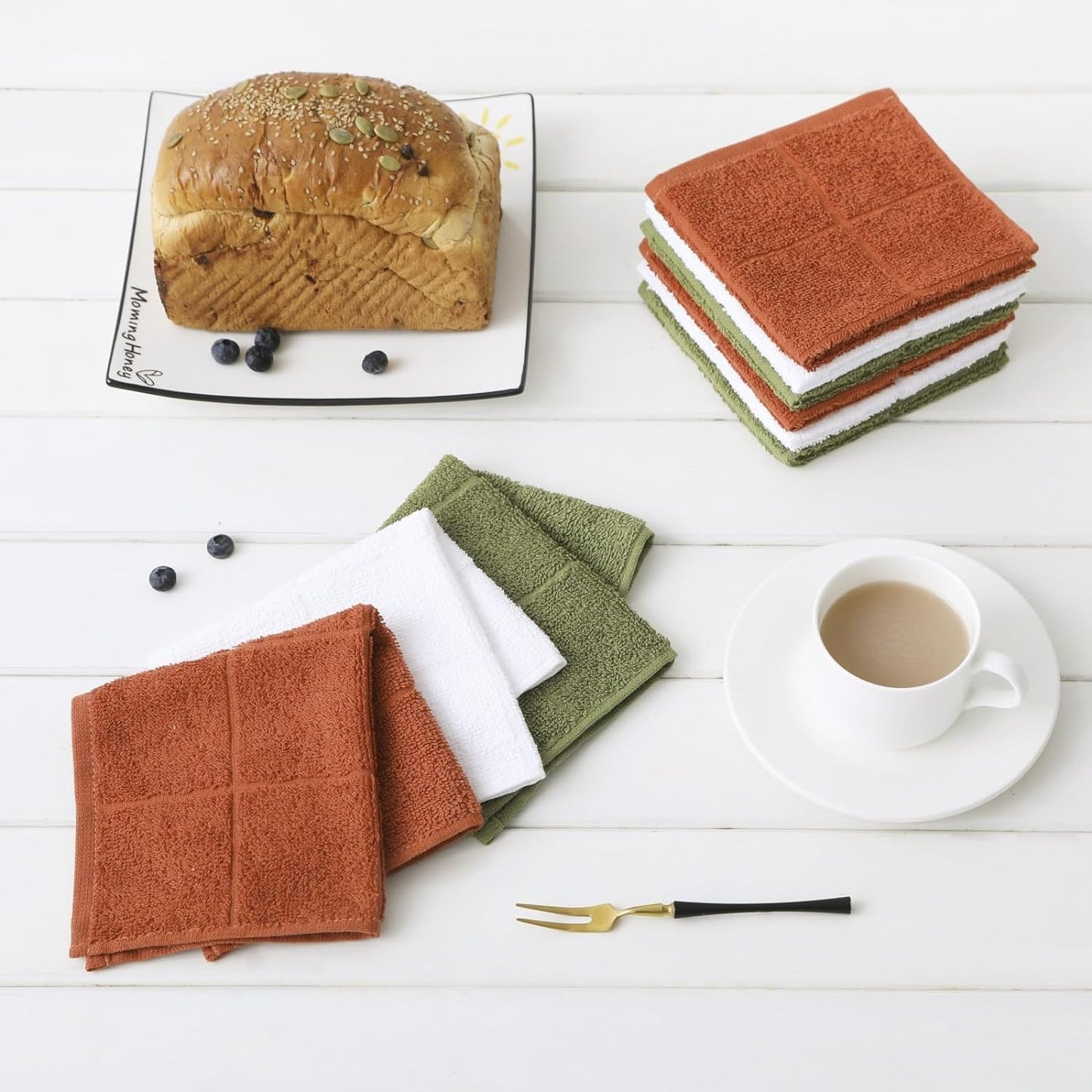 Glynniss Kitchen Dish Cloths Highly Absorbent Dish Rags 100% Cotton Wash Cloths for Washing Dishes (White, 50)